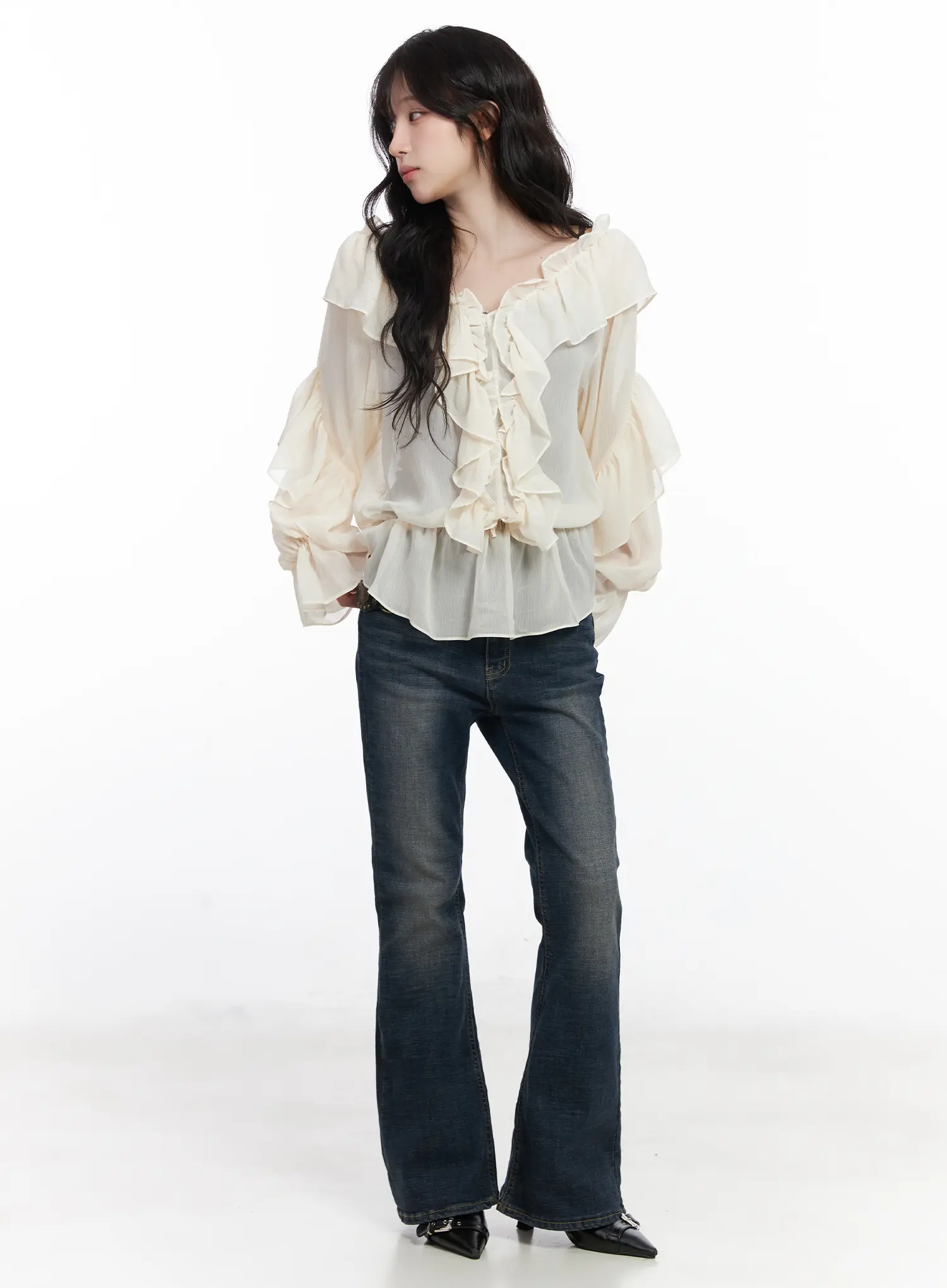 Ruffle Long Sleeve Blouse CJ527 - Image 3