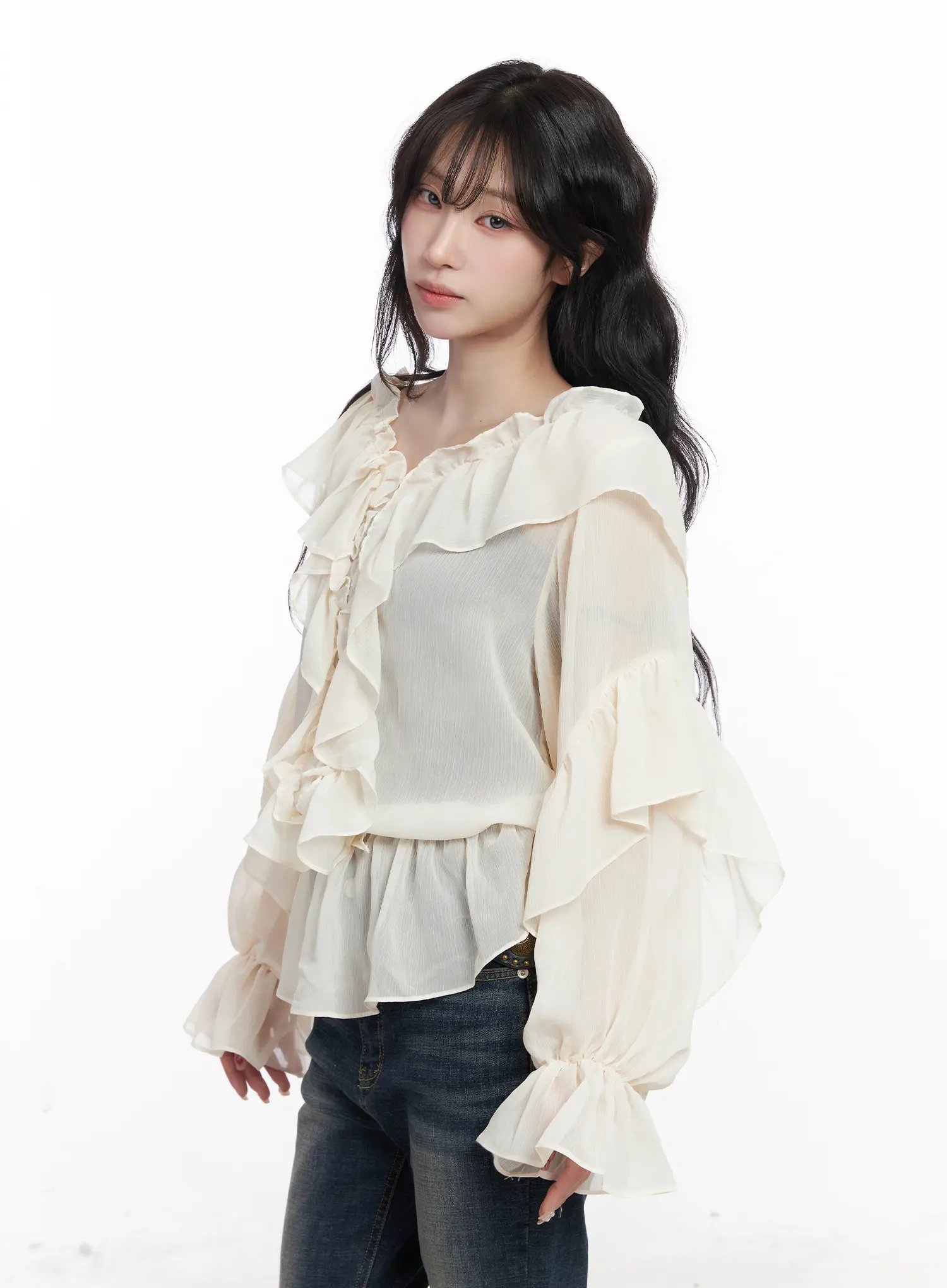 Ruffle Long Sleeve Blouse CJ527 - Image 6