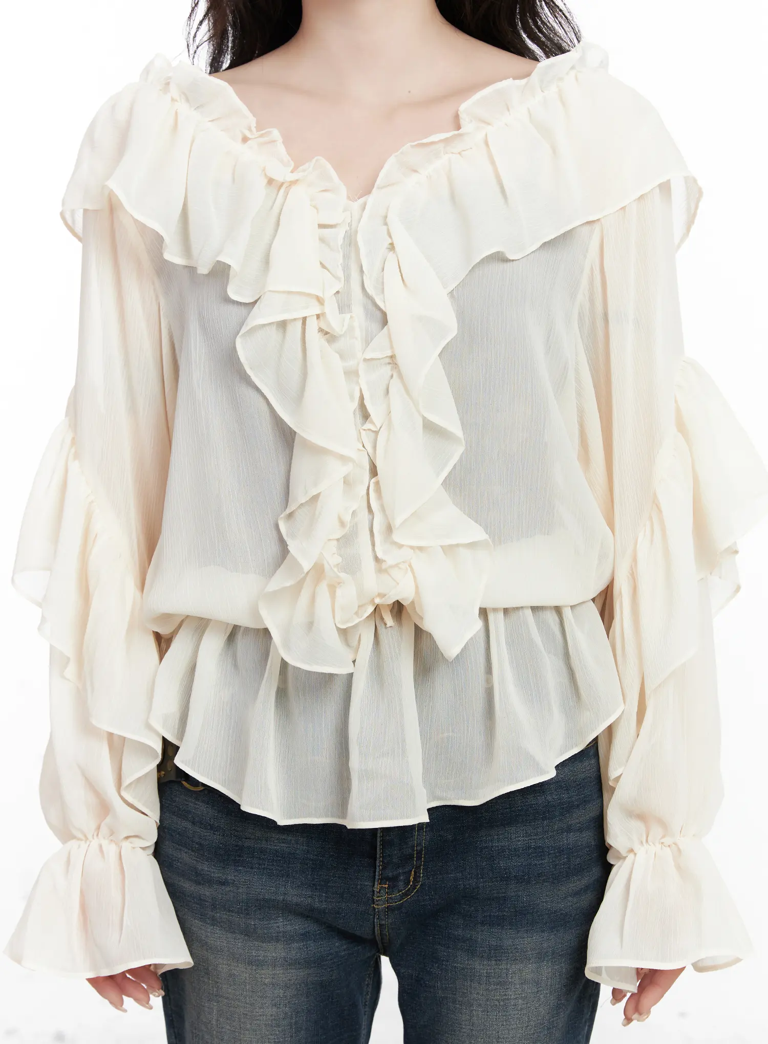 Ruffle Long Sleeve Blouse CJ527 - Image 9