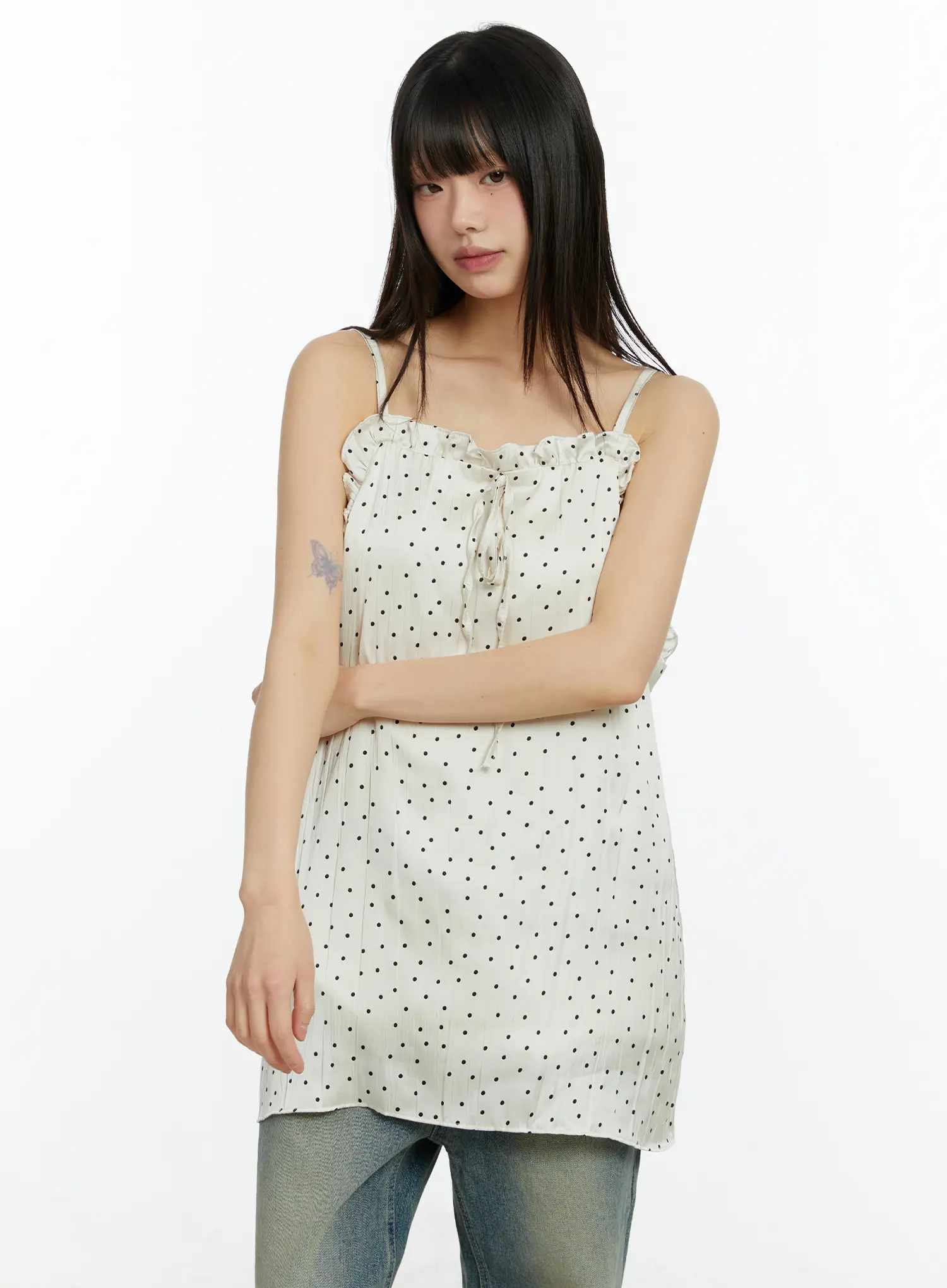 Ruffle Trim Polka Dot Mini Dress CF510