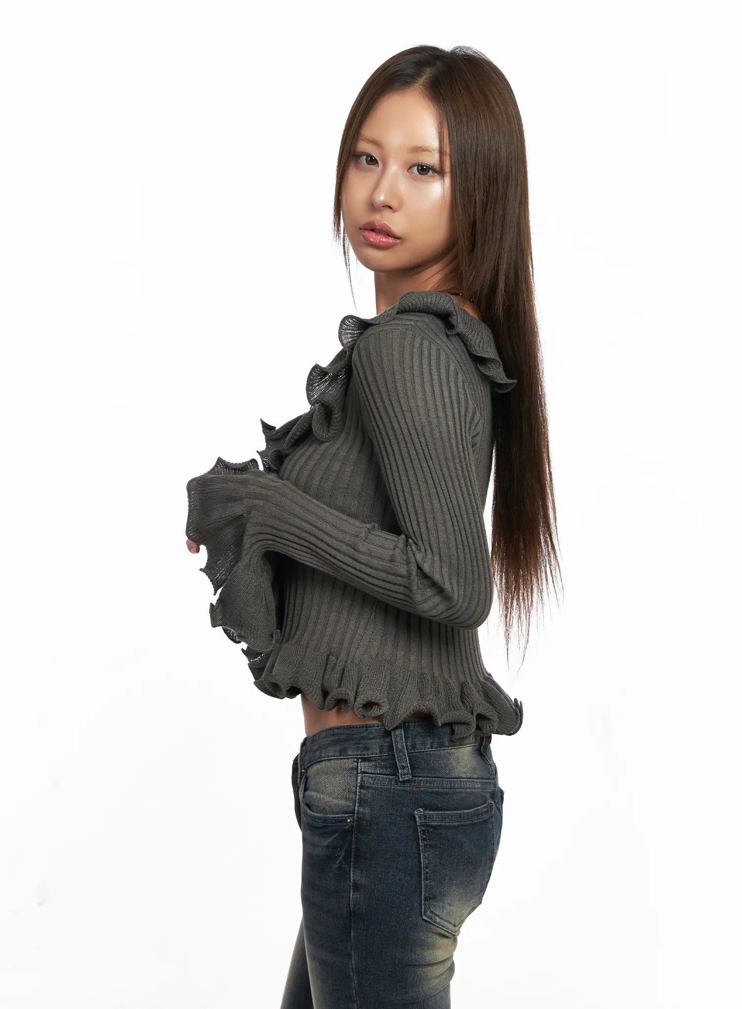 Ruffle Trim Slim-Fit Cardigan CO510 - Image 7
