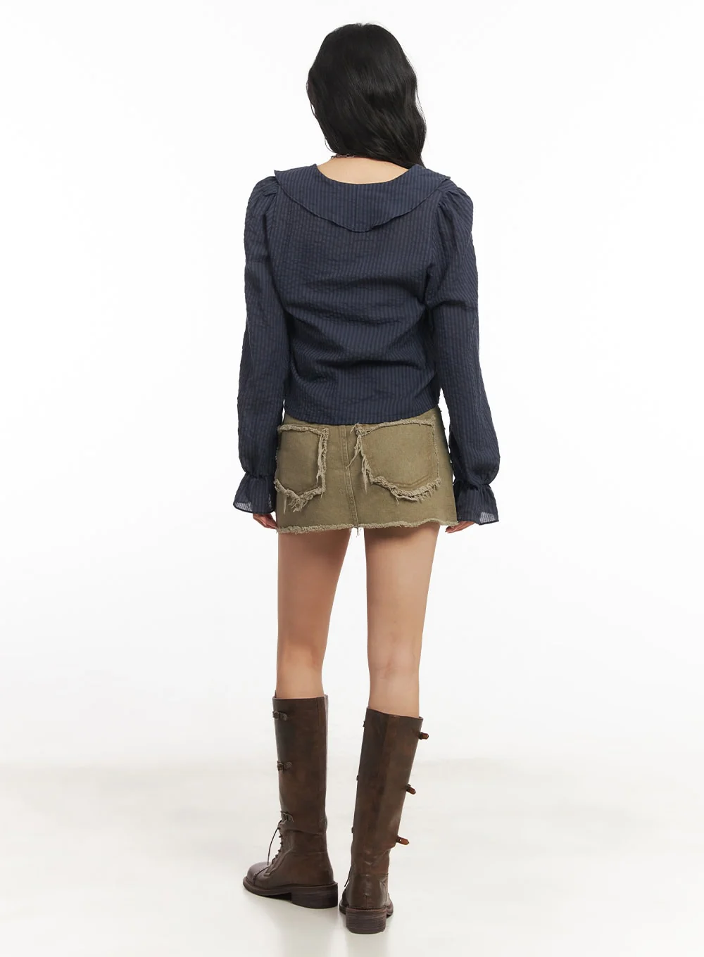 Ruffle V-Neck Stripe Blouse Top CA503 - Image 10