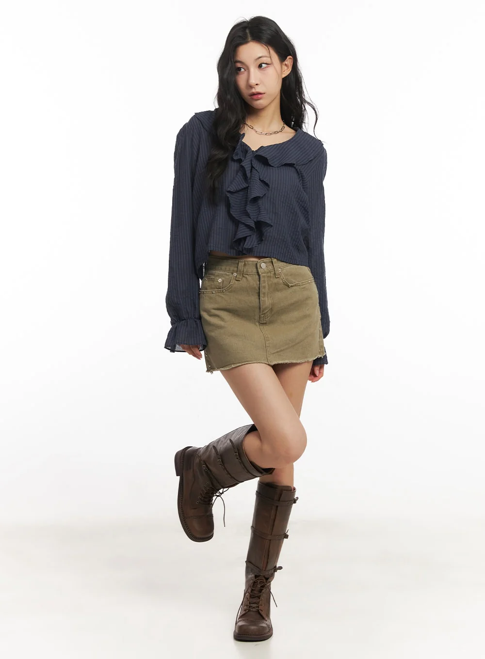 Ruffle V-Neck Stripe Blouse Top CA503 - Image 3