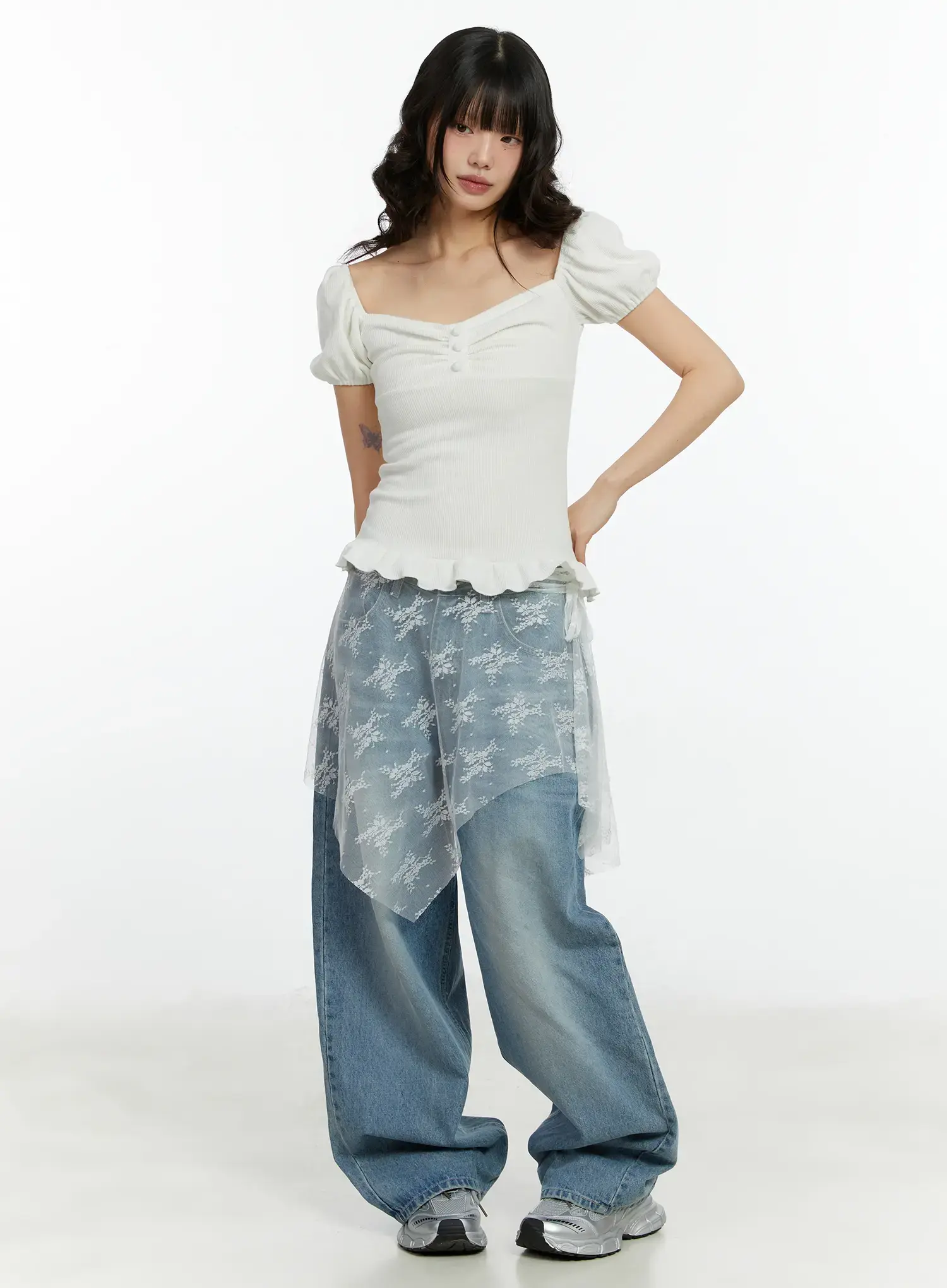 Ruffled Puff Sleeve Lace Top CF510 - Image 3