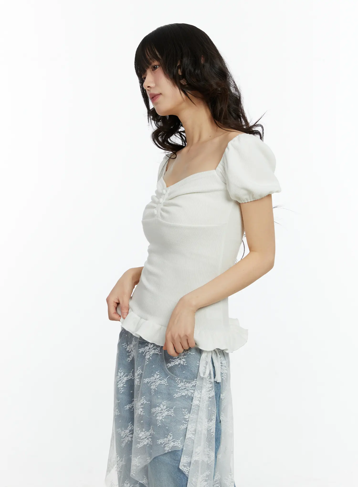 Ruffled Puff Sleeve Lace Top CF510 - Image 6