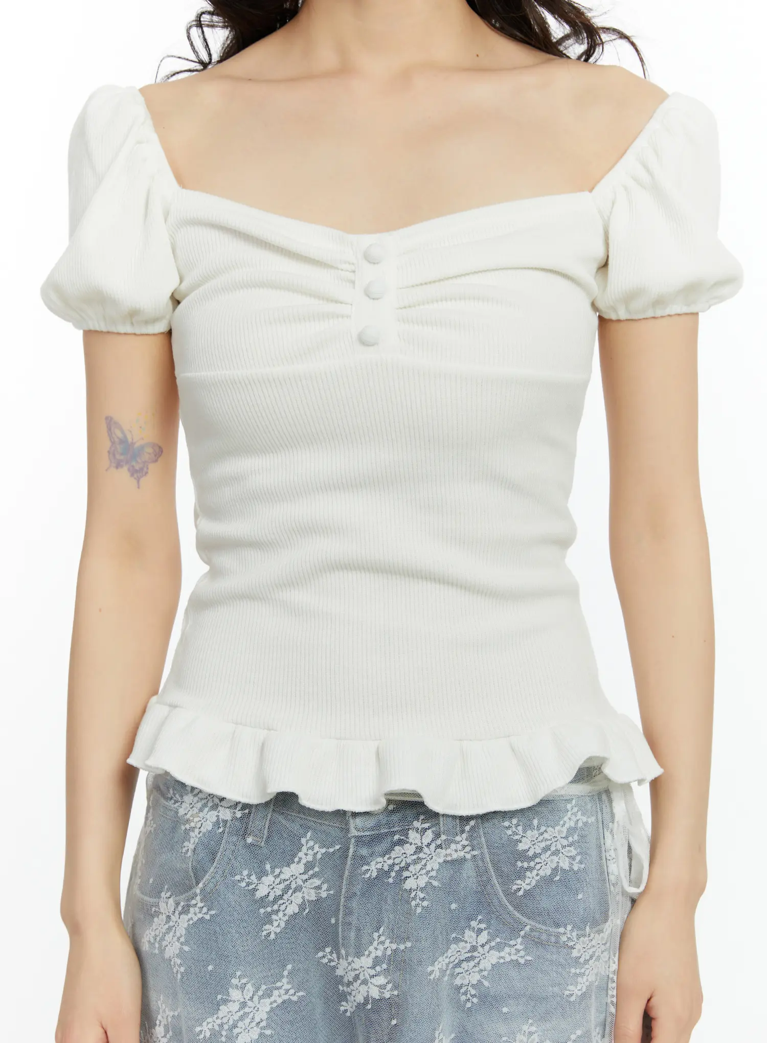 Ruffled Puff Sleeve Lace Top CF510 - Image 8