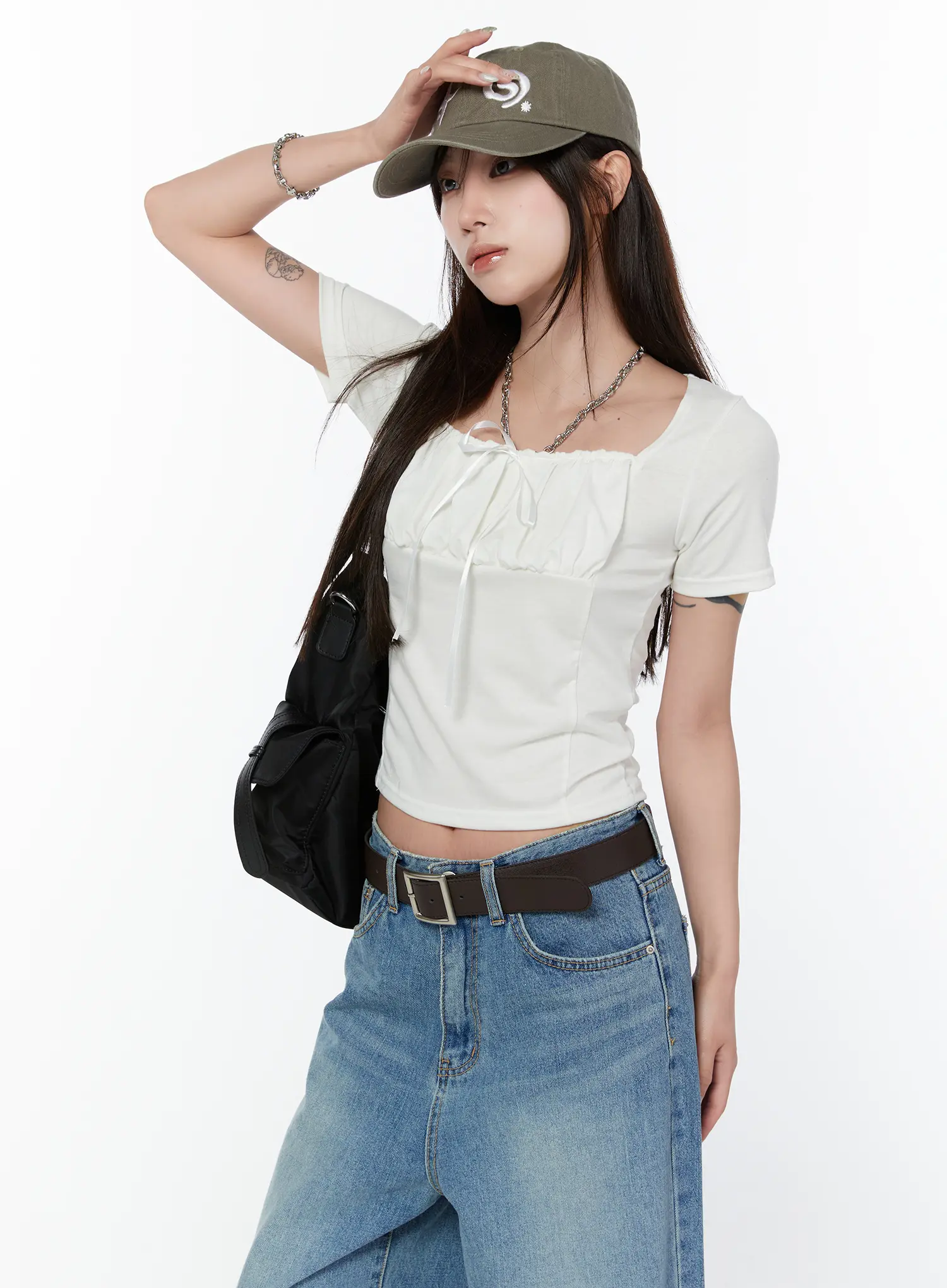Ruffled Ribbon Short Sleeve Top CY514