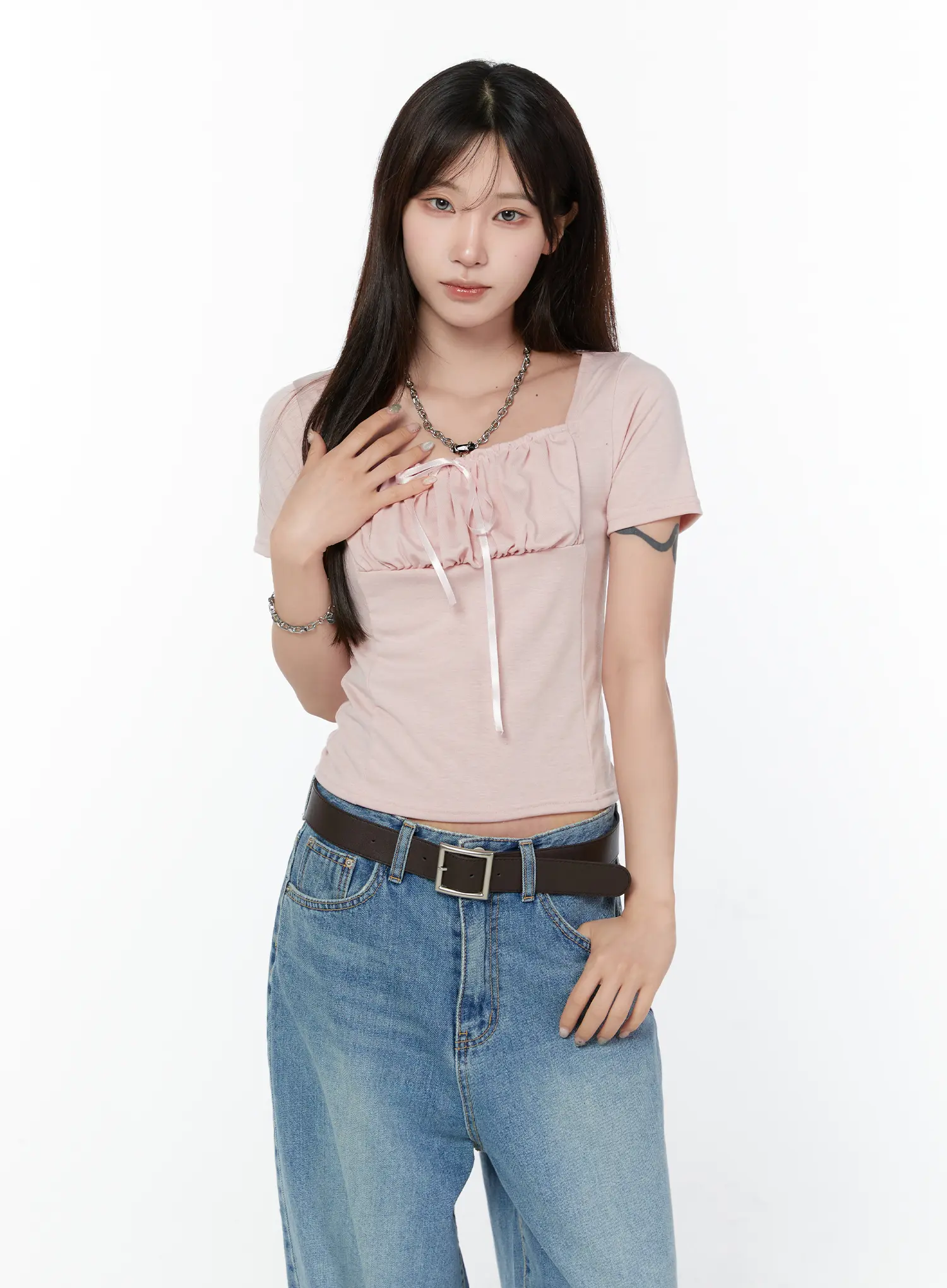 Ruffled Ribbon Short Sleeve Top CY514 - Image 2