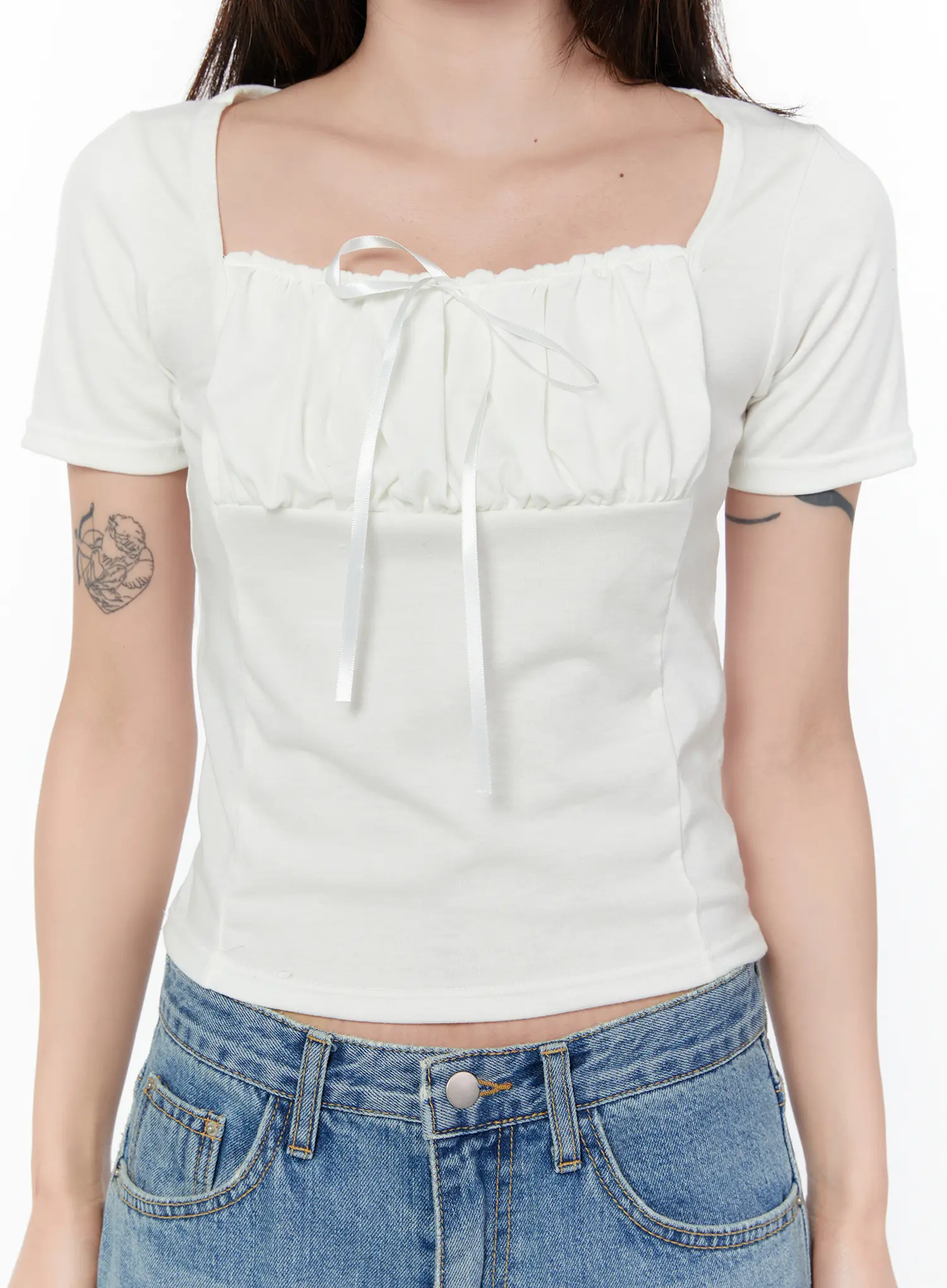 Ruffled Ribbon Short Sleeve Top CY514 - Image 4