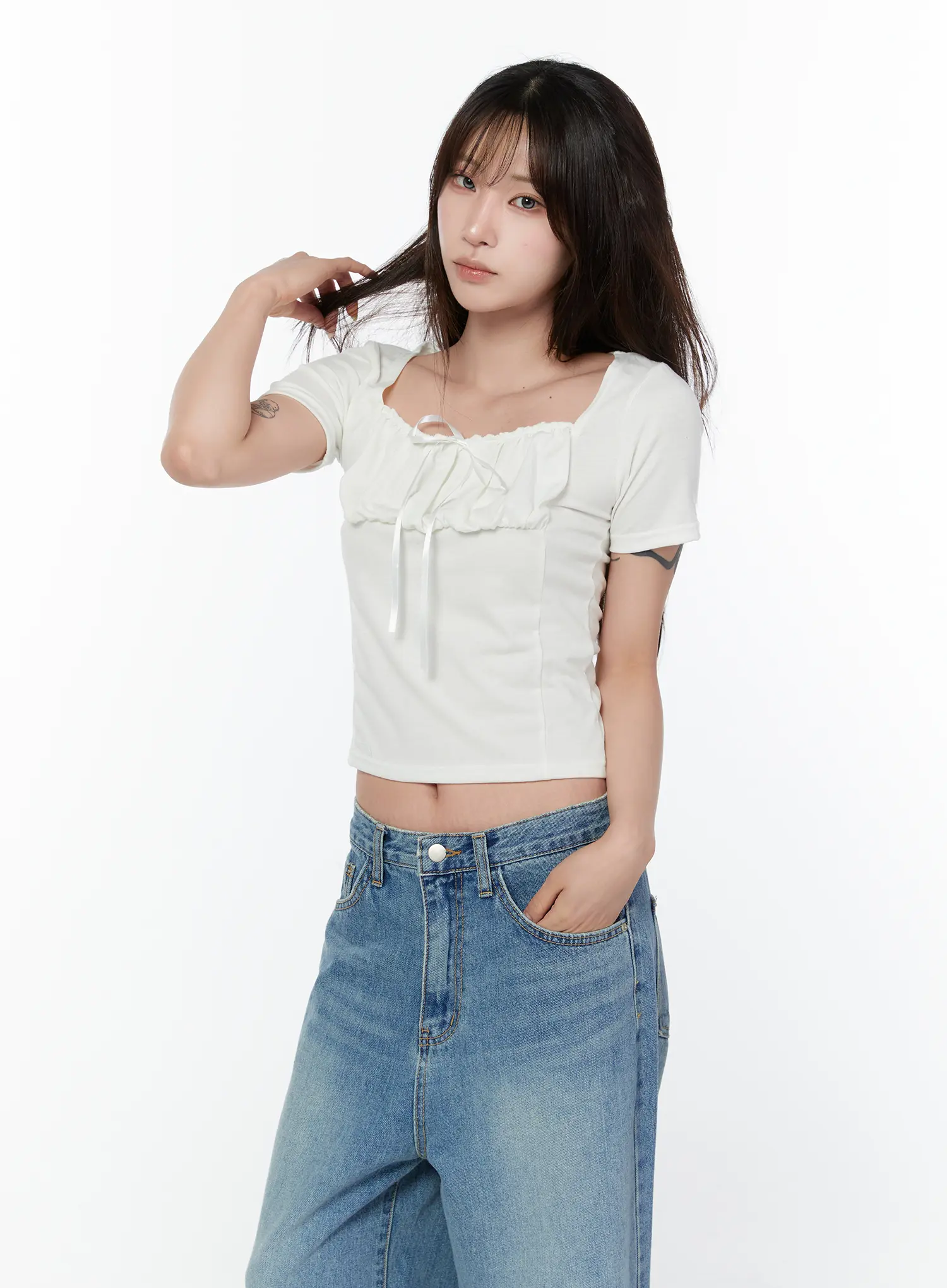Ruffled Ribbon Short Sleeve Top CY514 - Image 5