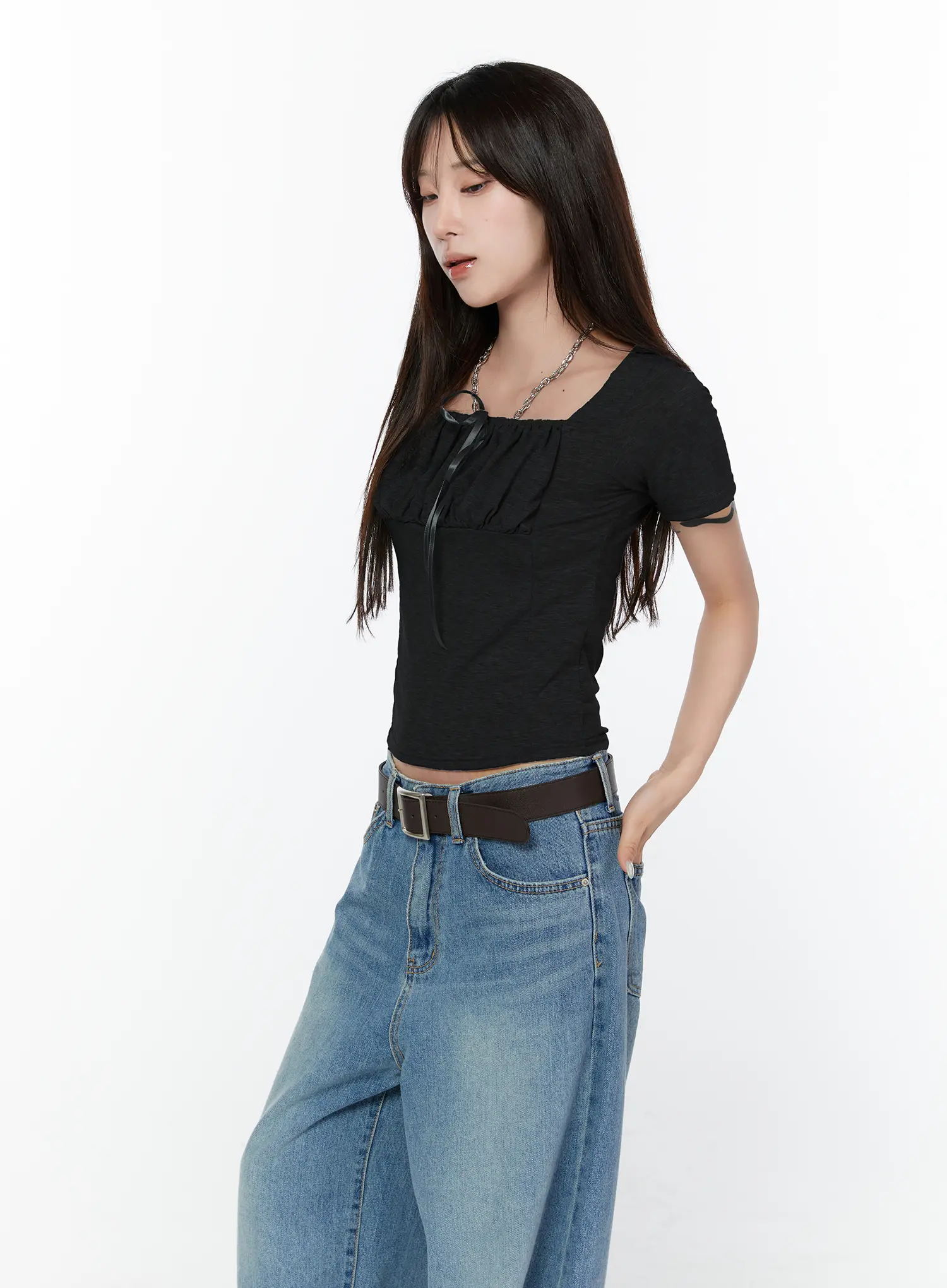 Ruffled Ribbon Short Sleeve Top CY514 - Image 9