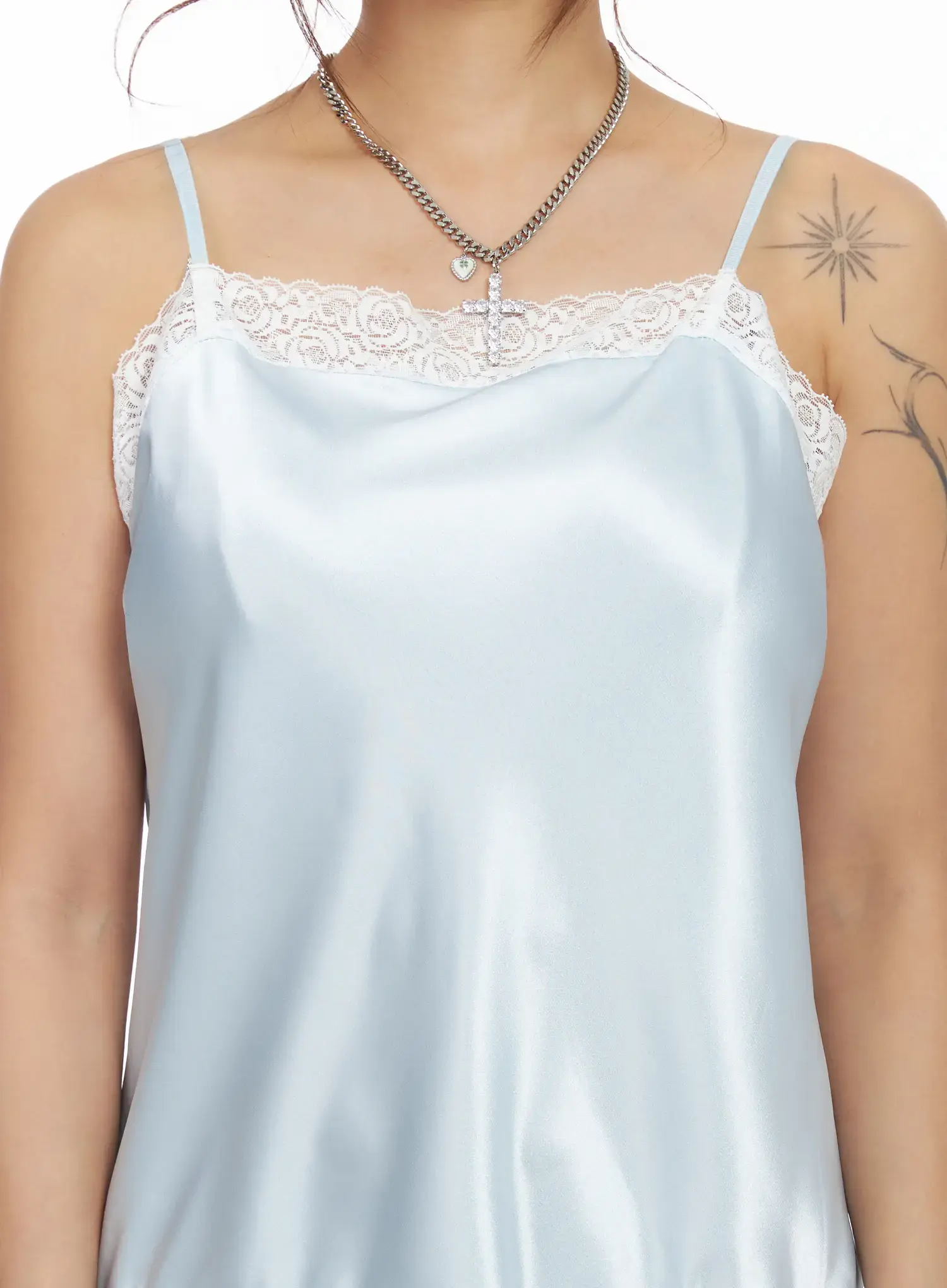 Satin Lace Trim Mini Dress CF511 - Image 4