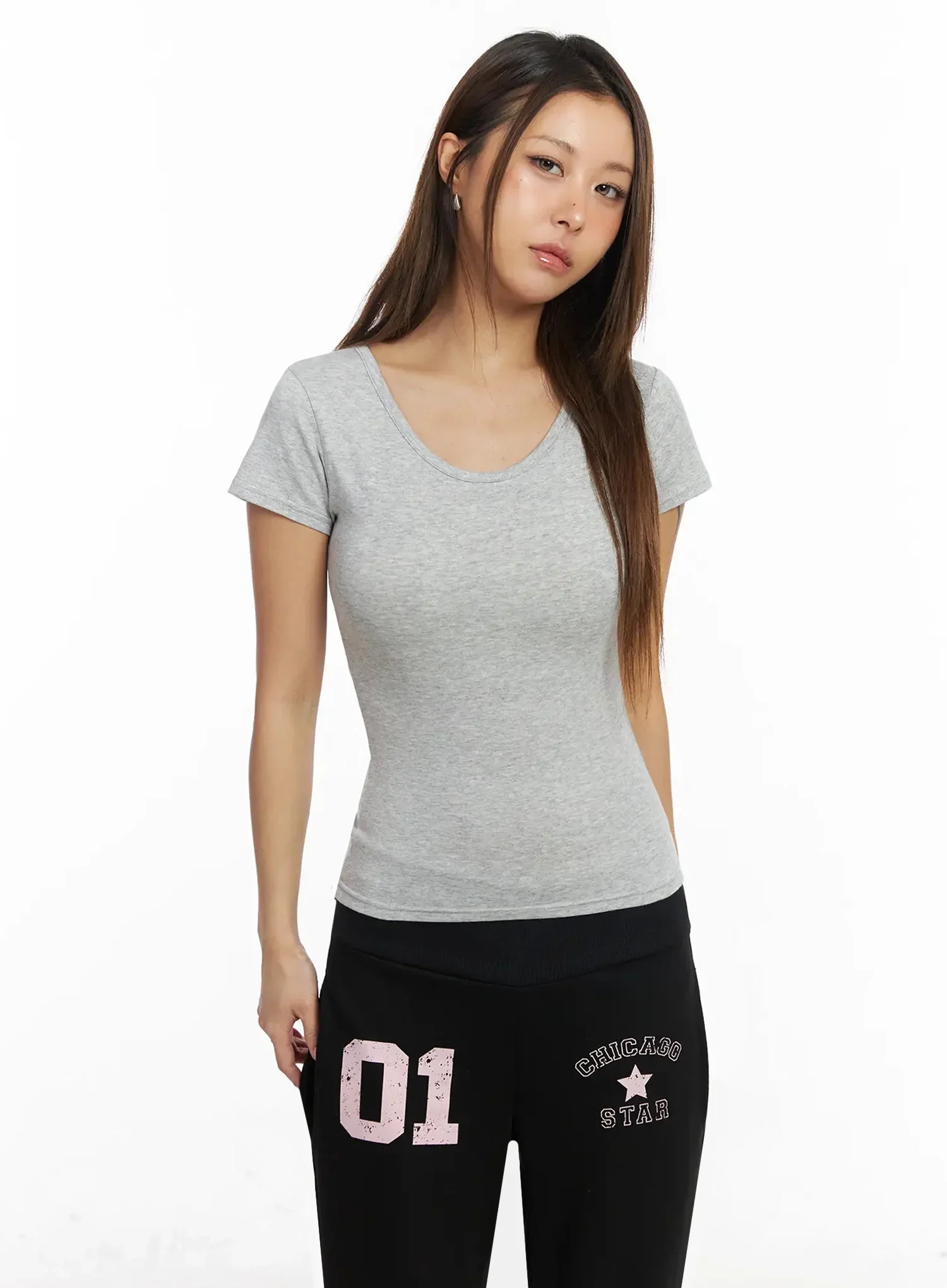 Scoop Neck Slim Short Sleeve Tee IY504 - Image 16