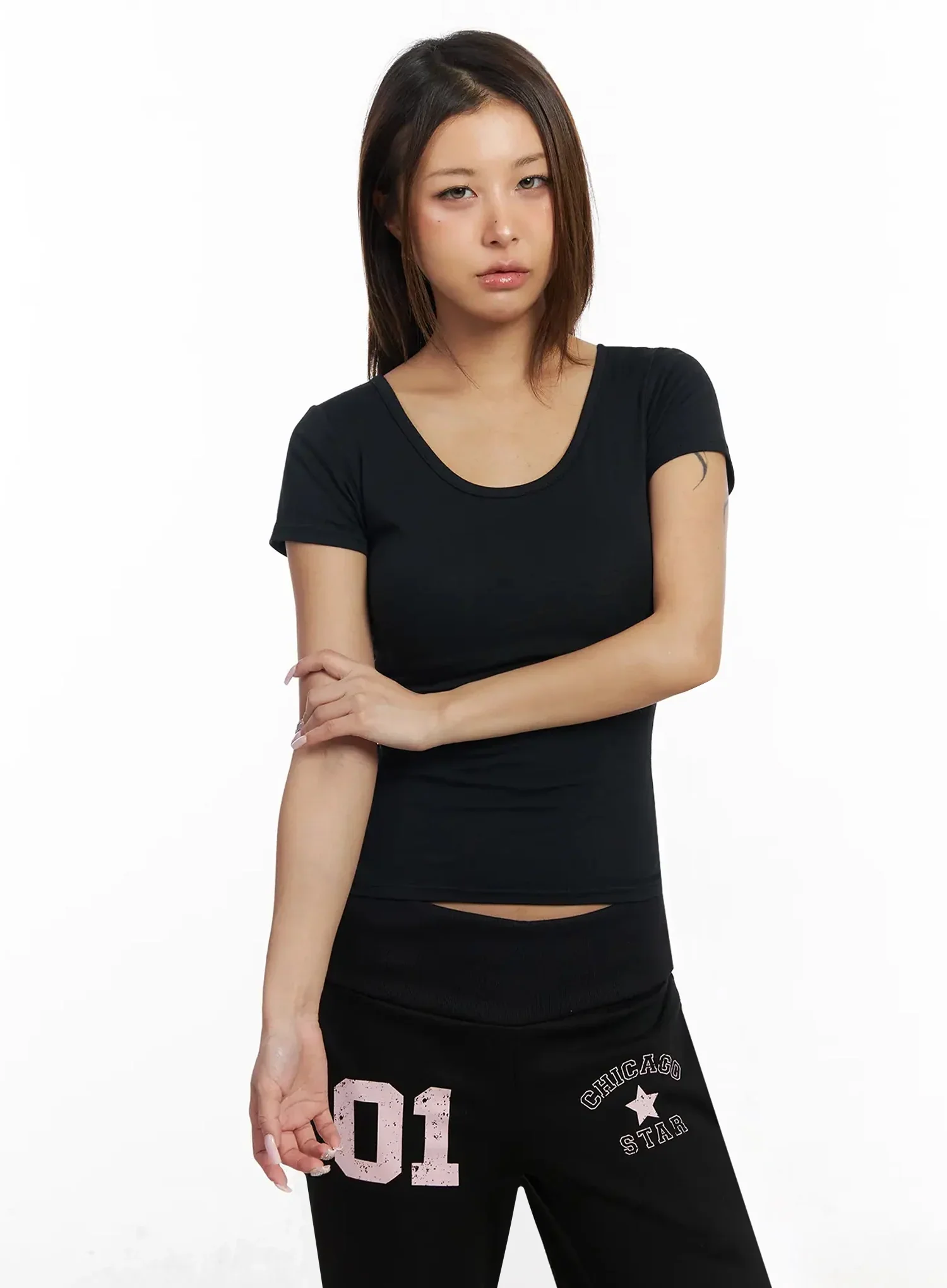 Scoop Neck Slim Short Sleeve Tee IY504 - Image 7