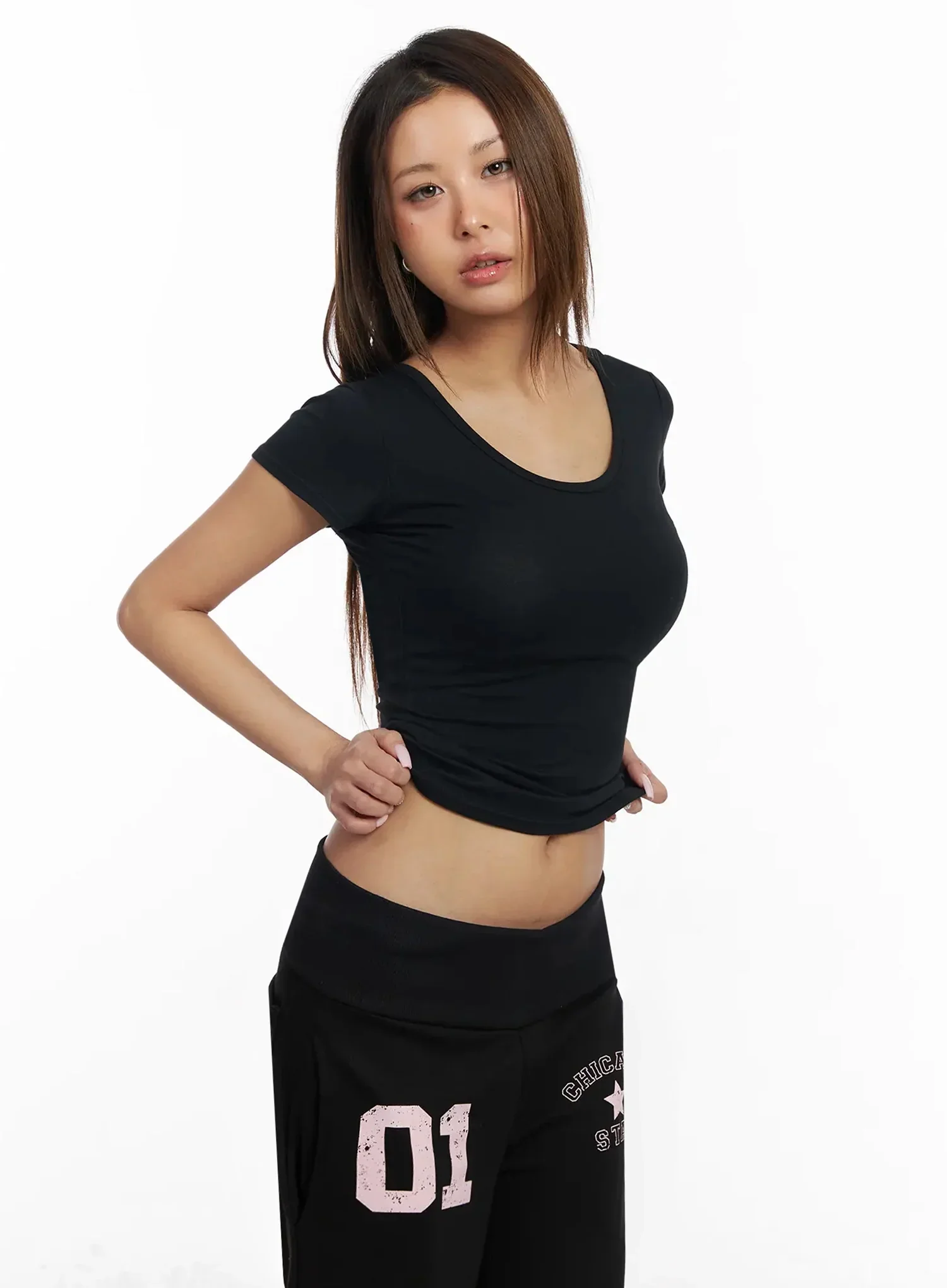 Scoop Neck Slim Short Sleeve Tee IY504 - Image 8