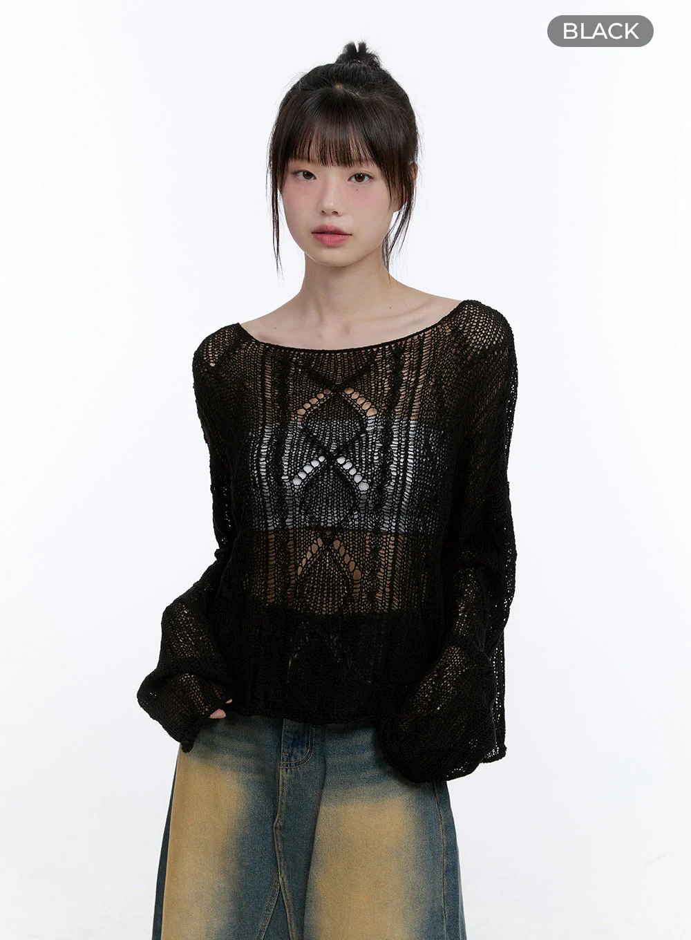 See-Through Knit Boat Neck Sweater CG413 - Image 10