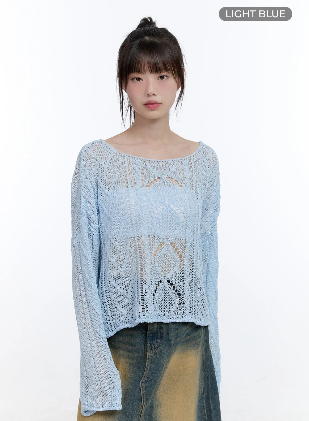 See-Through Knit Boat Neck Sweater CG413 - Image 11