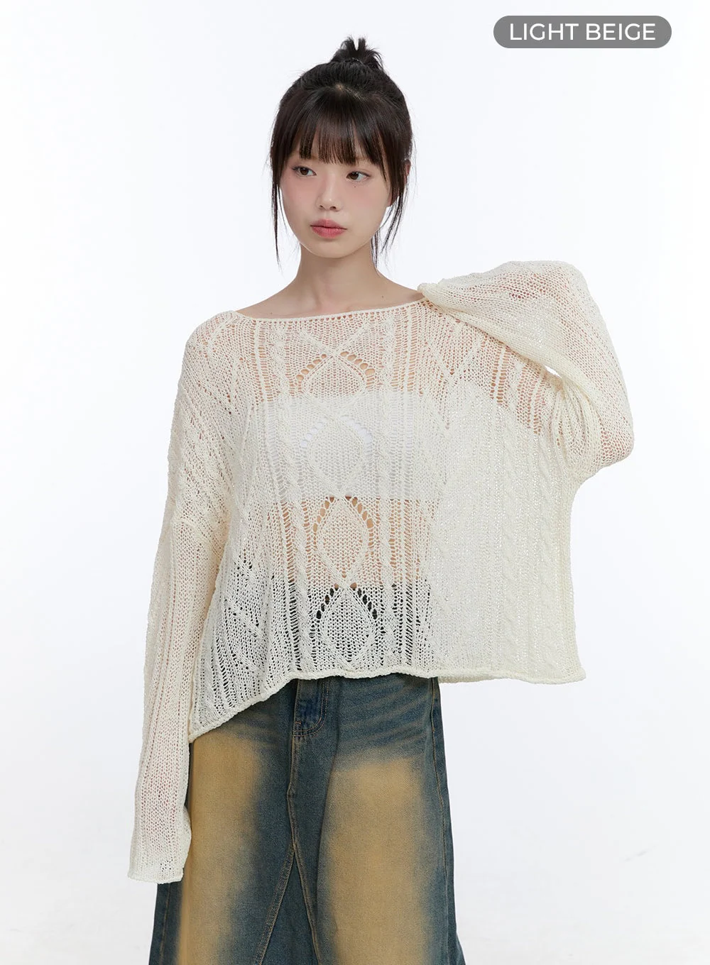 See-Through Knit Boat Neck Sweater CG413 - Image 8