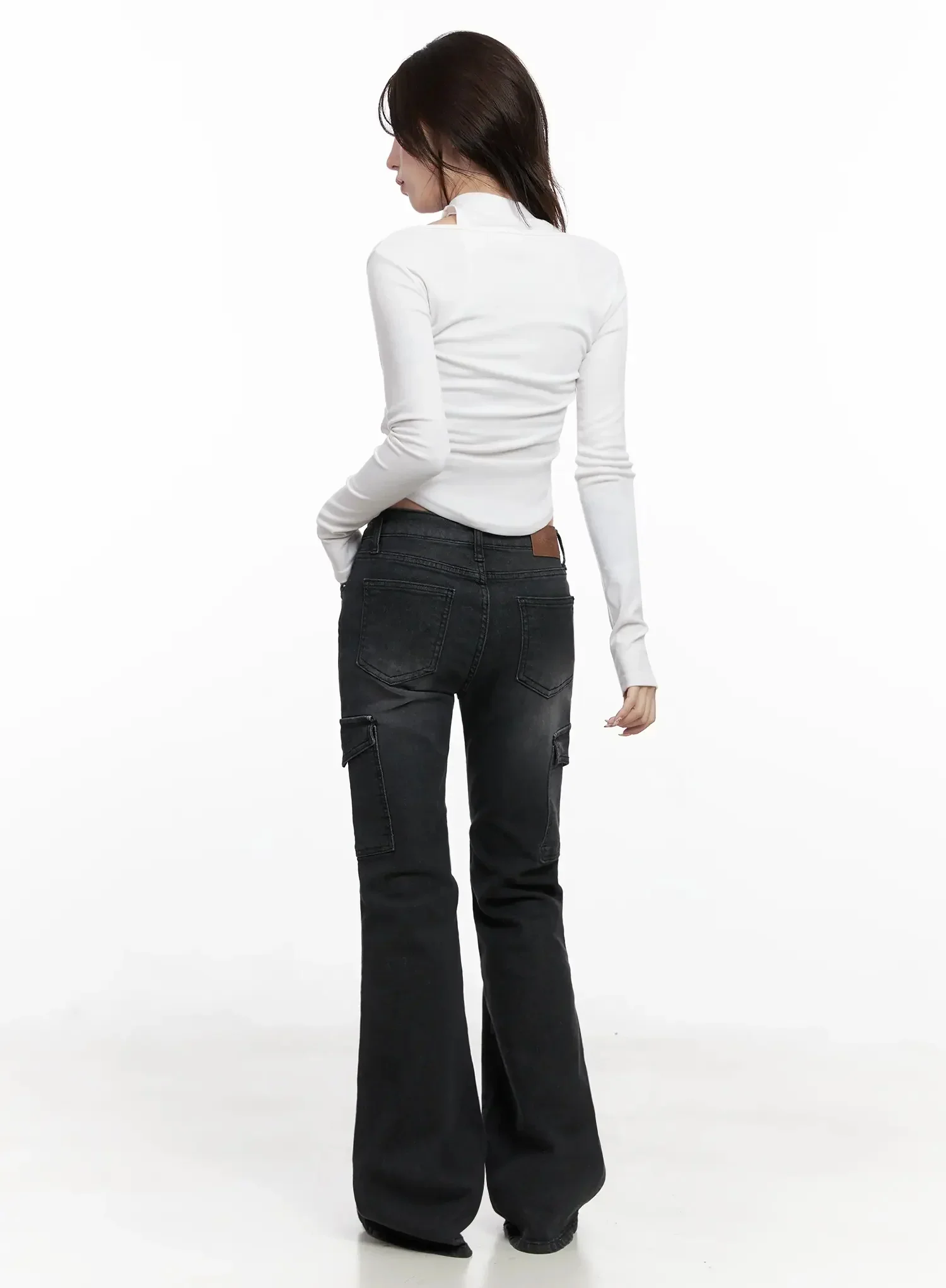 Seowon Black Cargo Low-Rise Bootcut Jeans IN514 - Image 13