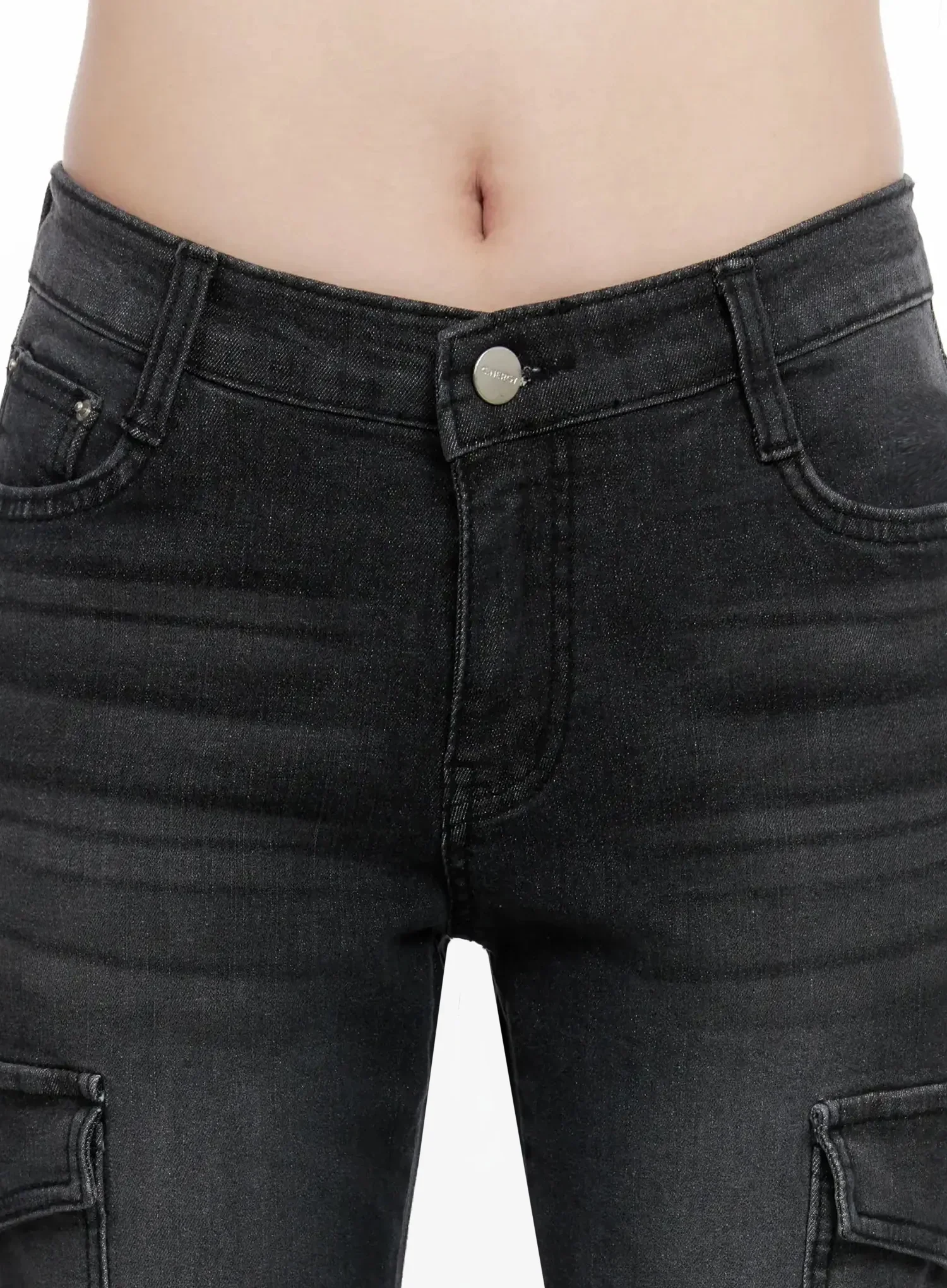 Seowon Black Cargo Low-Rise Bootcut Jeans IN514 - Image 4