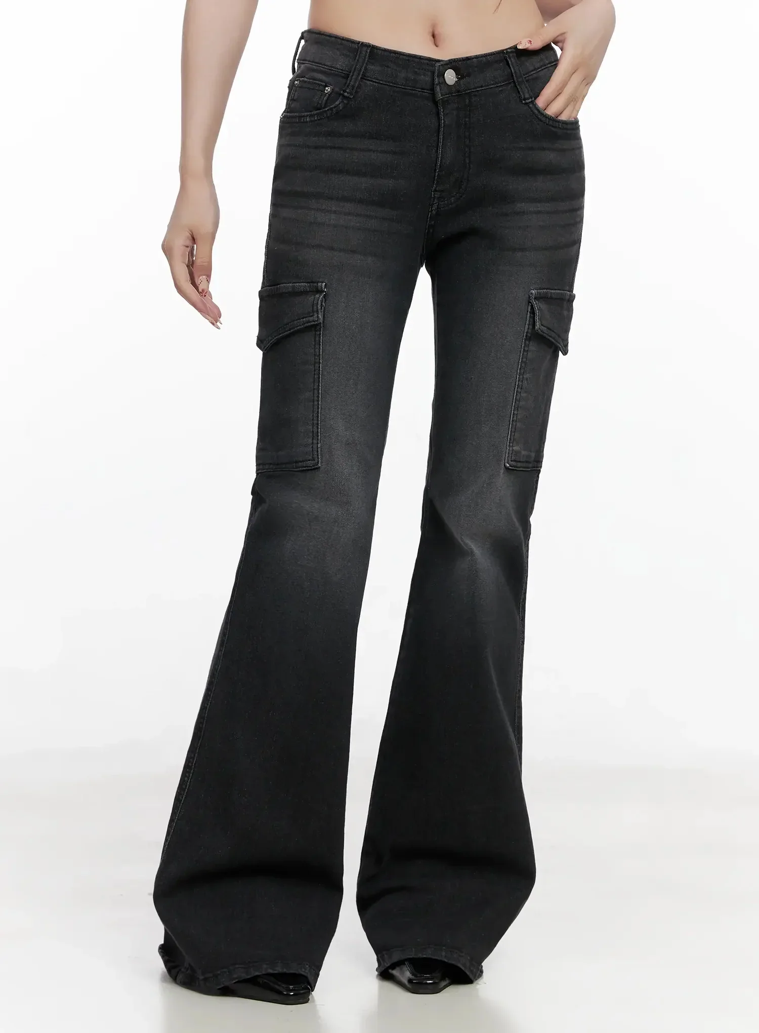 Seowon Black Cargo Low-Rise Bootcut Jeans IN514 - Image 5