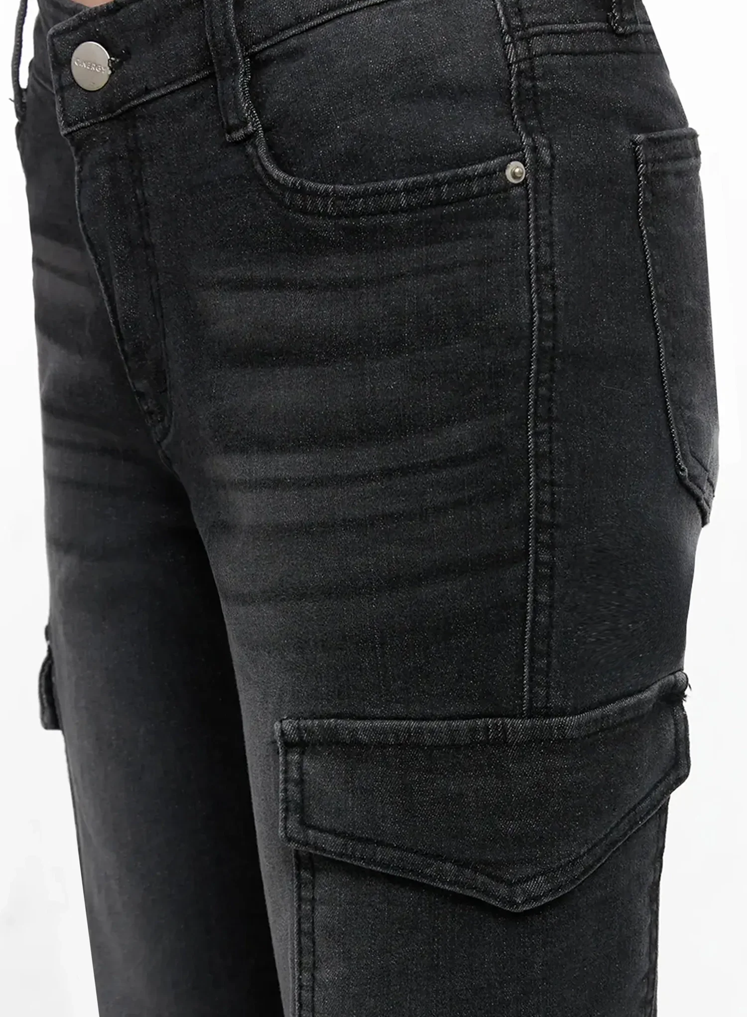 Seowon Black Cargo Low-Rise Bootcut Jeans IN514 - Image 8