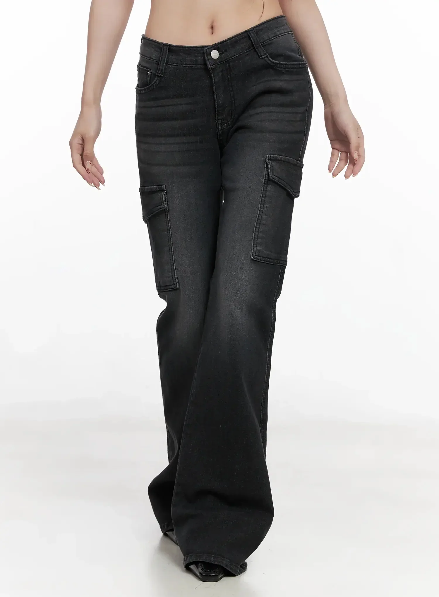 Seowon Black Cargo Low-Rise Bootcut Jeans IN514 - Image 9
