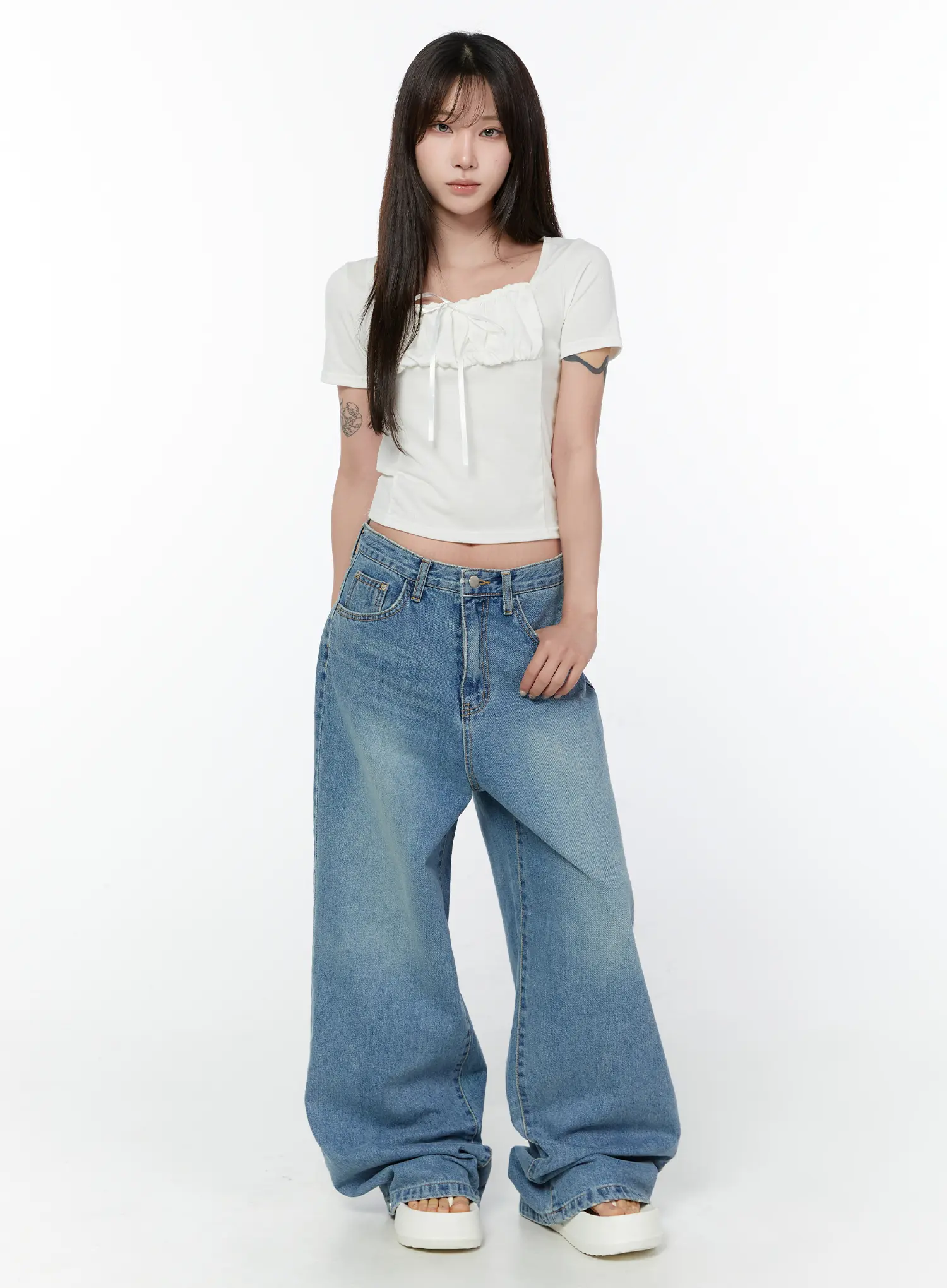 Shea Snap-Button Wide-Leg Jeans CY514 - Image 5