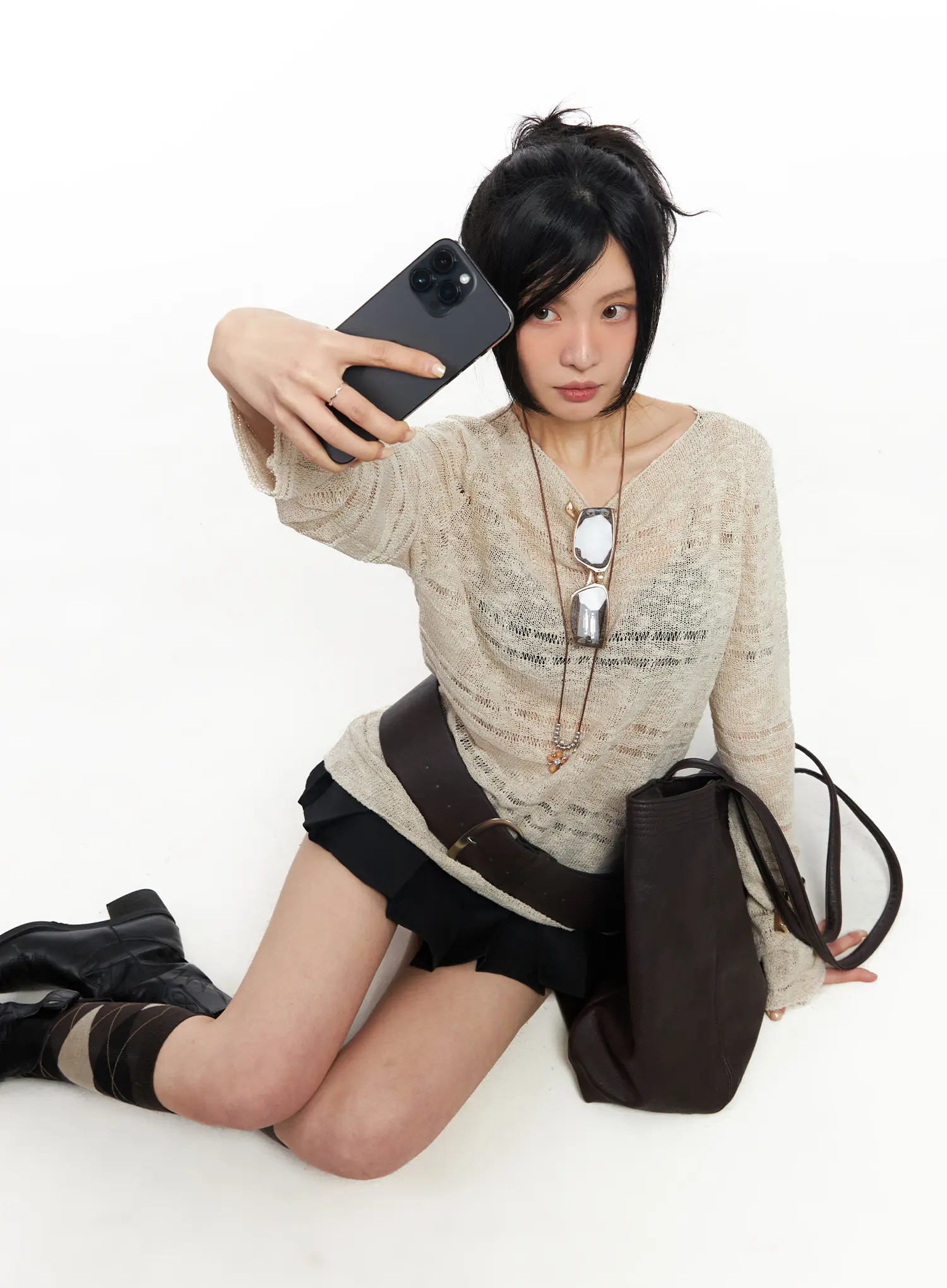 Sheer Boat Neck Long Sleeve Knit Top CM517