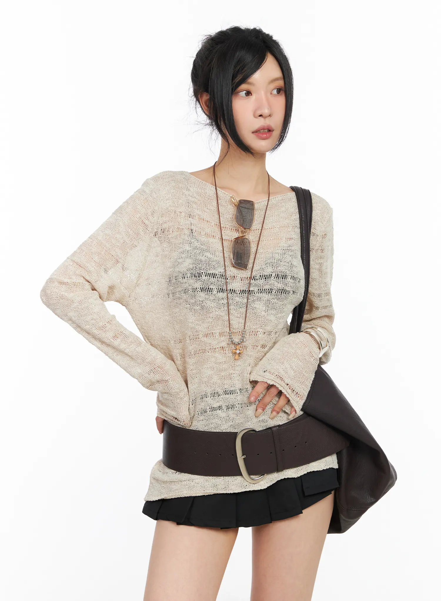 Sheer Boat Neck Long Sleeve Knit Top CM517 - Image 3