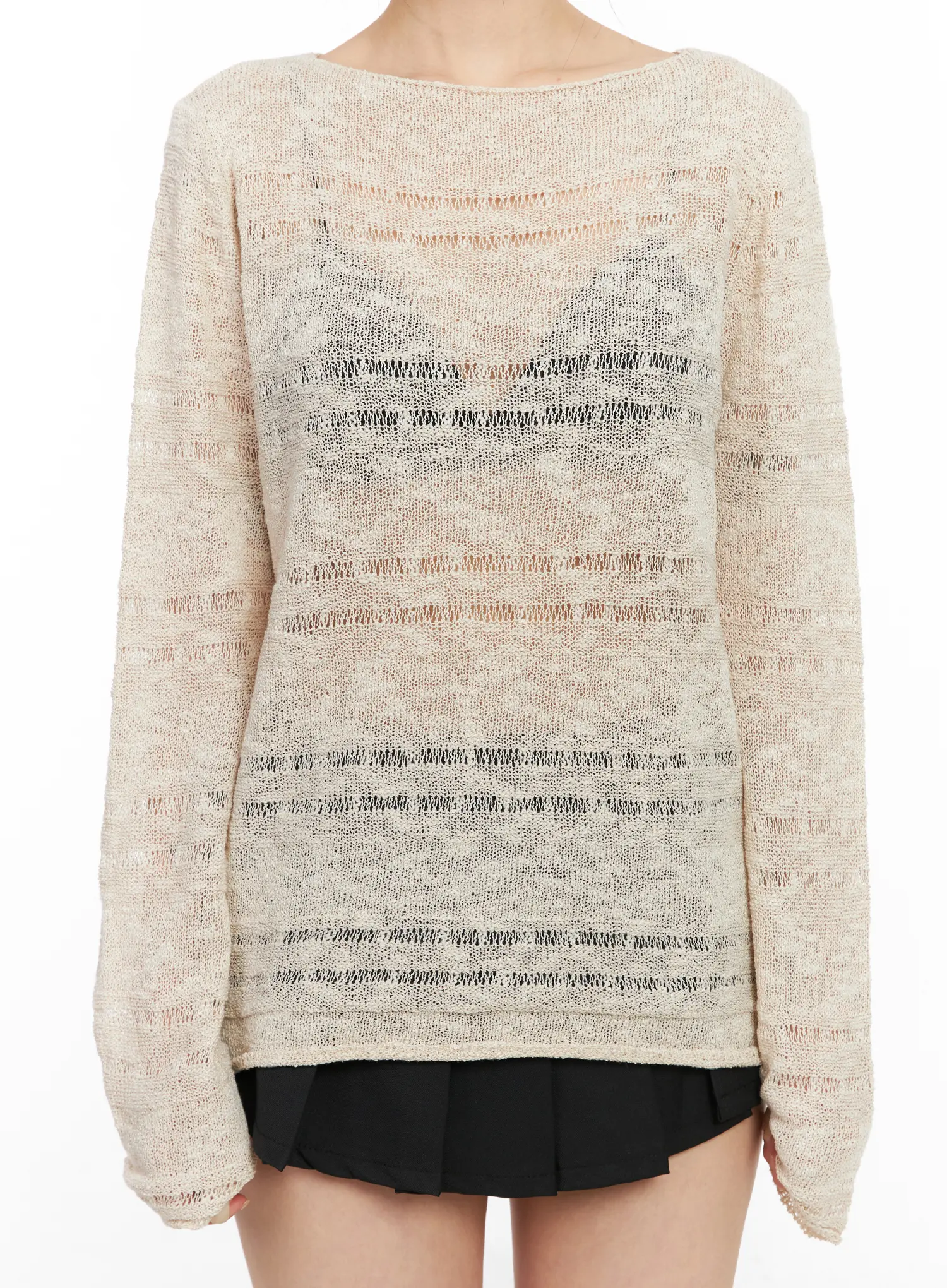 Sheer Boat Neck Long Sleeve Knit Top CM517 - Image 6