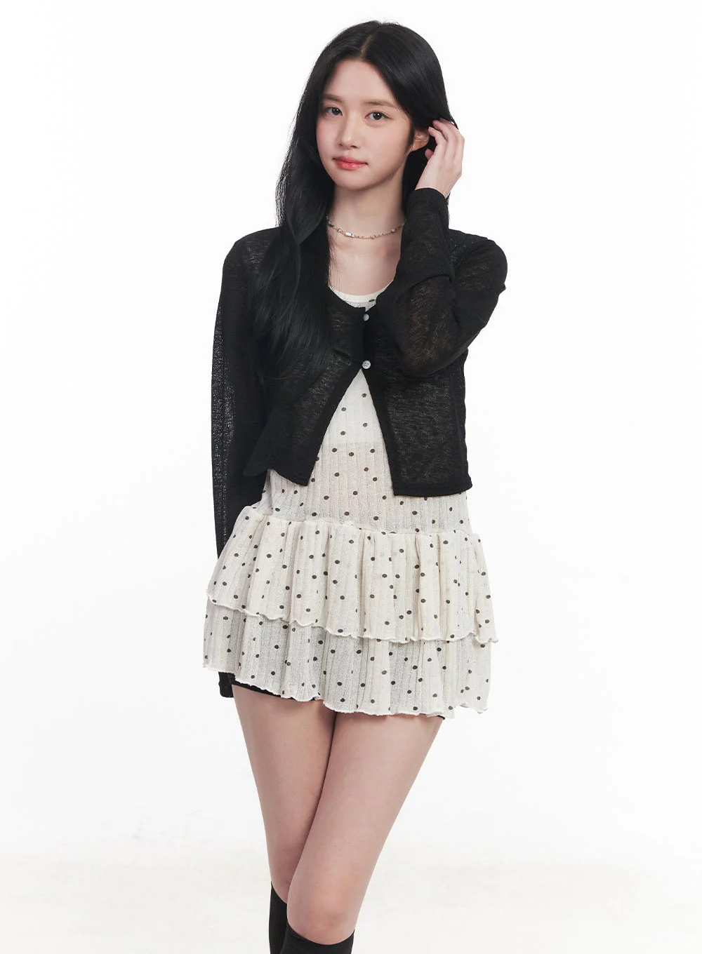 Sheer Buttoned Crop Cardigan CY526
