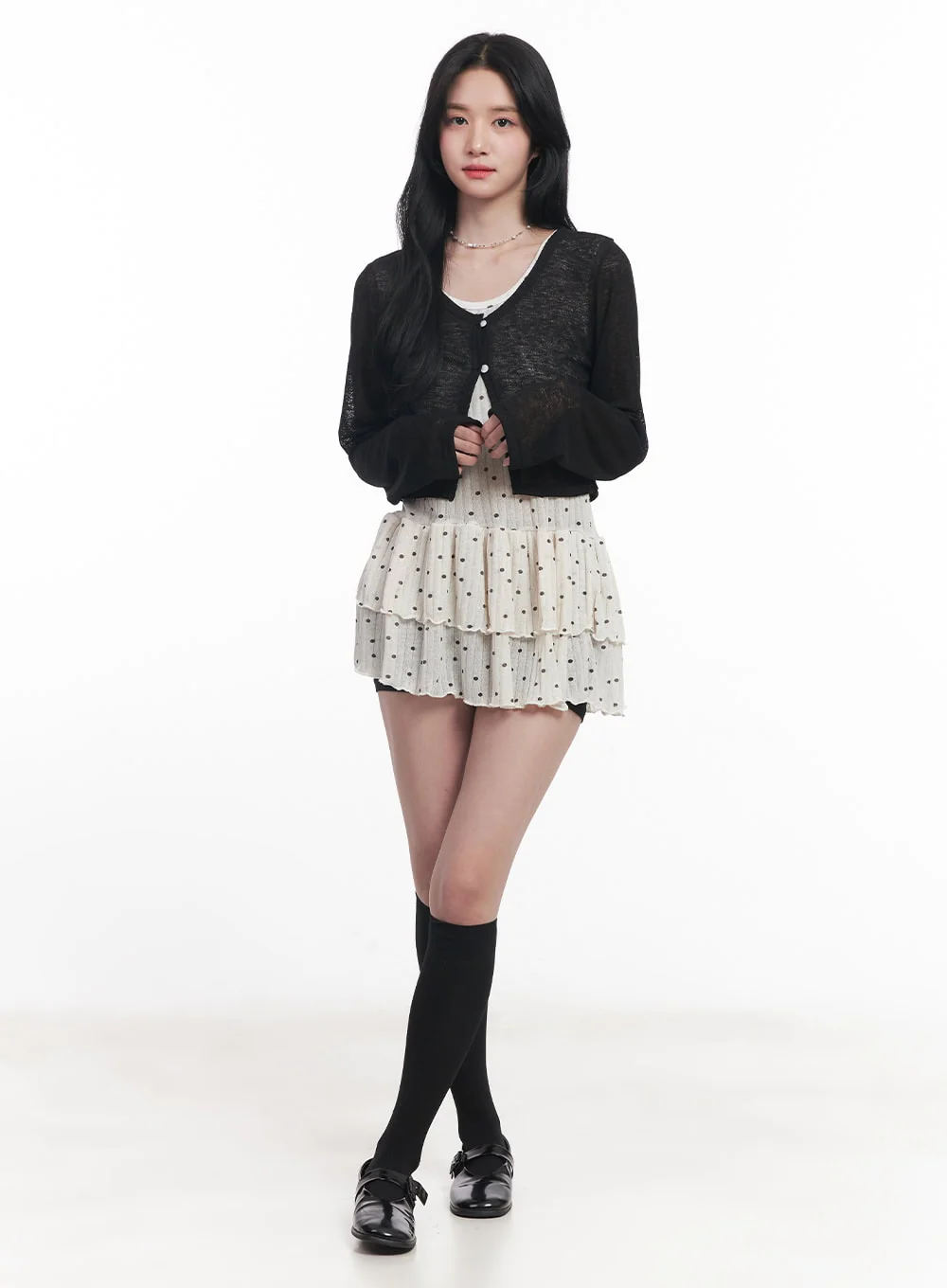 Sheer Buttoned Crop Cardigan CY526 - Image 5