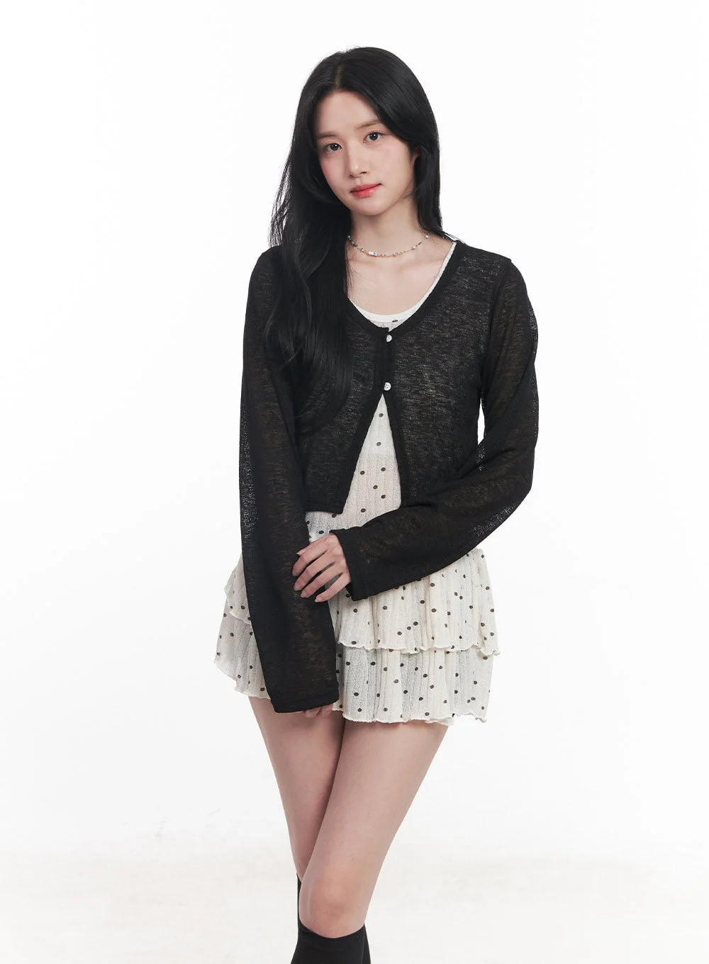 Sheer Buttoned Crop Cardigan CY526 - Image 8