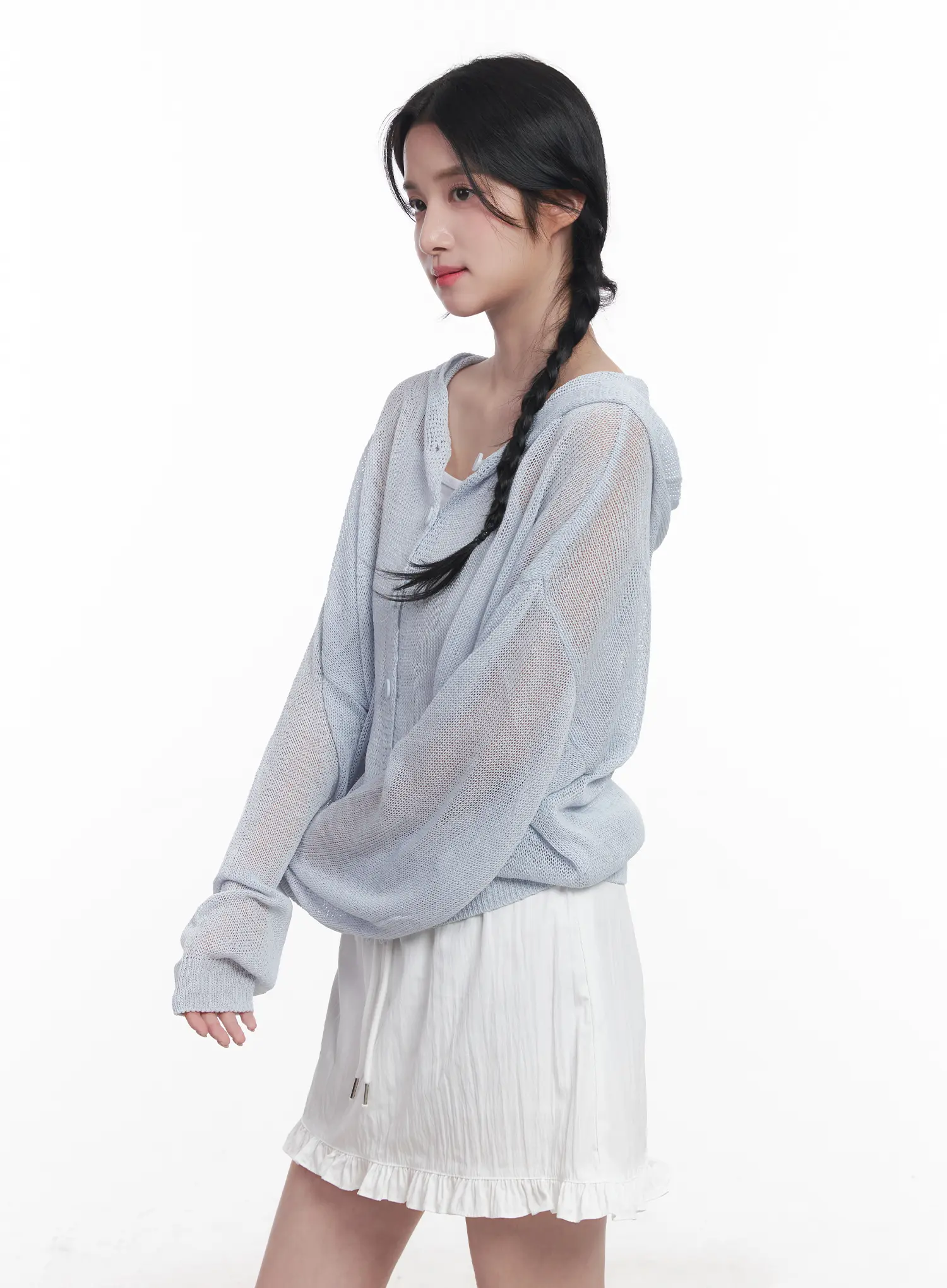 Sheer Buttoned Hooded Cardigan CU523 - Image 10