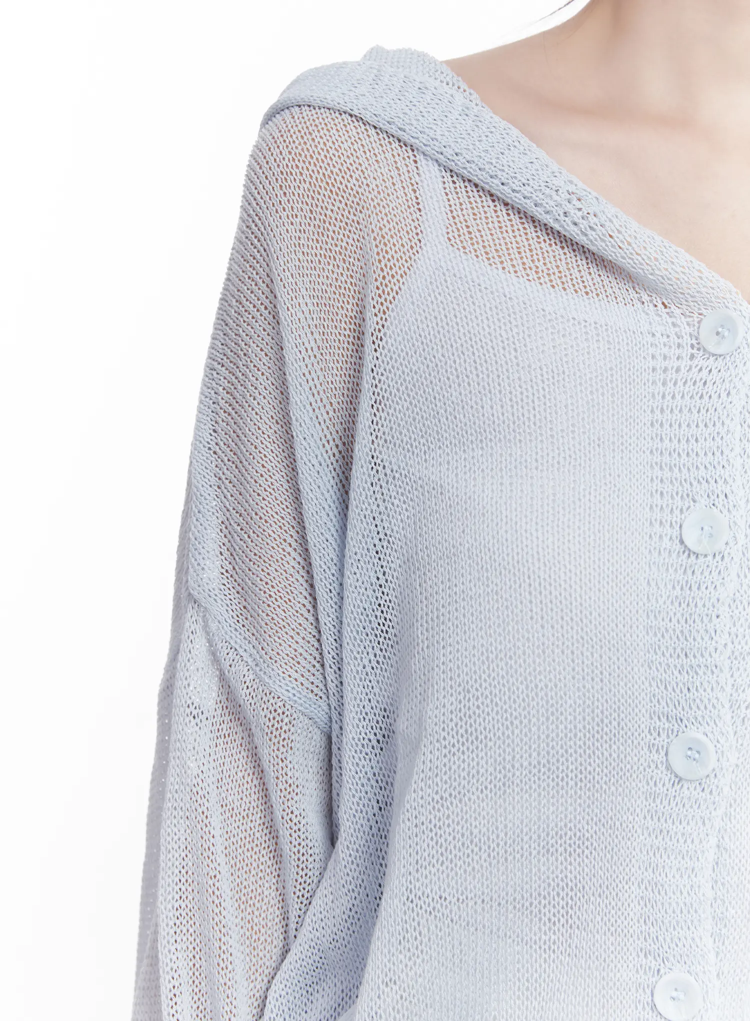 Sheer Buttoned Hooded Cardigan CU523 - Image 4