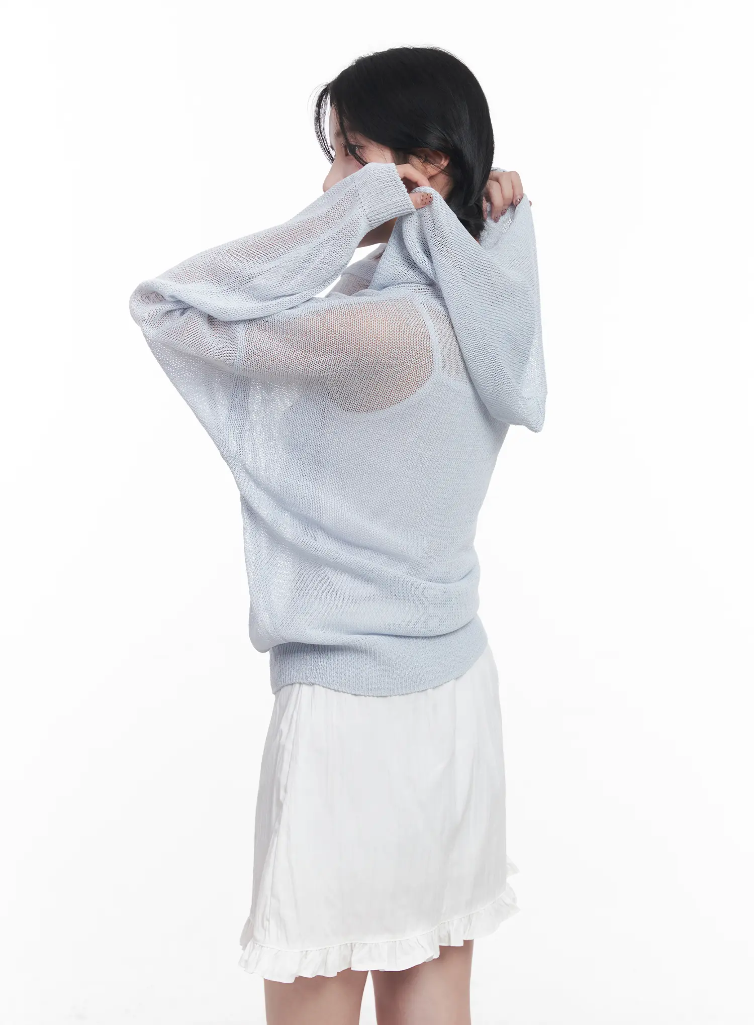 Sheer Buttoned Hooded Cardigan CU523 - Image 5
