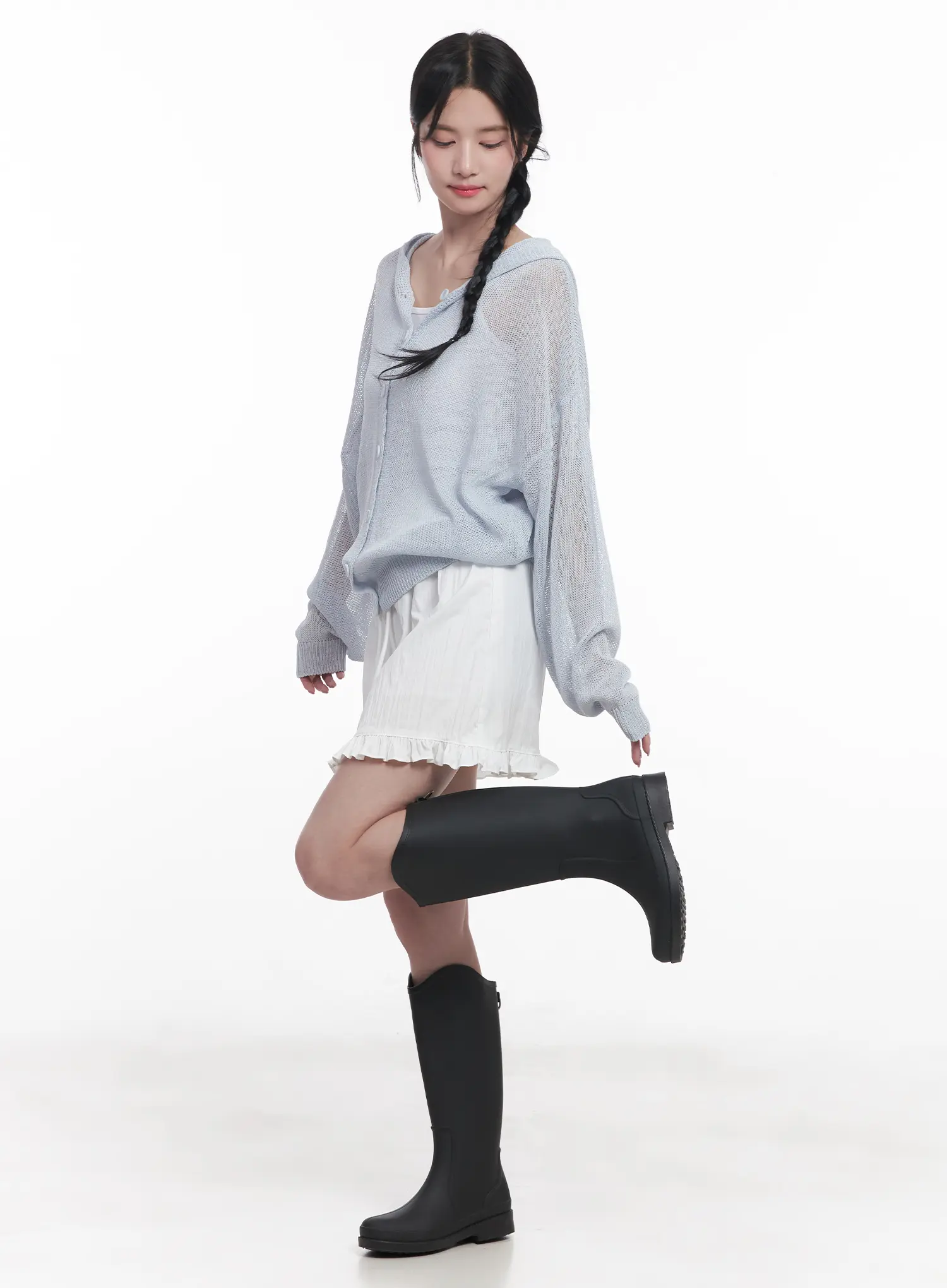 Sheer Buttoned Hooded Cardigan CU523 - Image 6