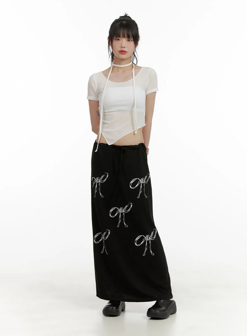 Sheer Chic Crop Top with Thin Scarf CU410 - Image 2