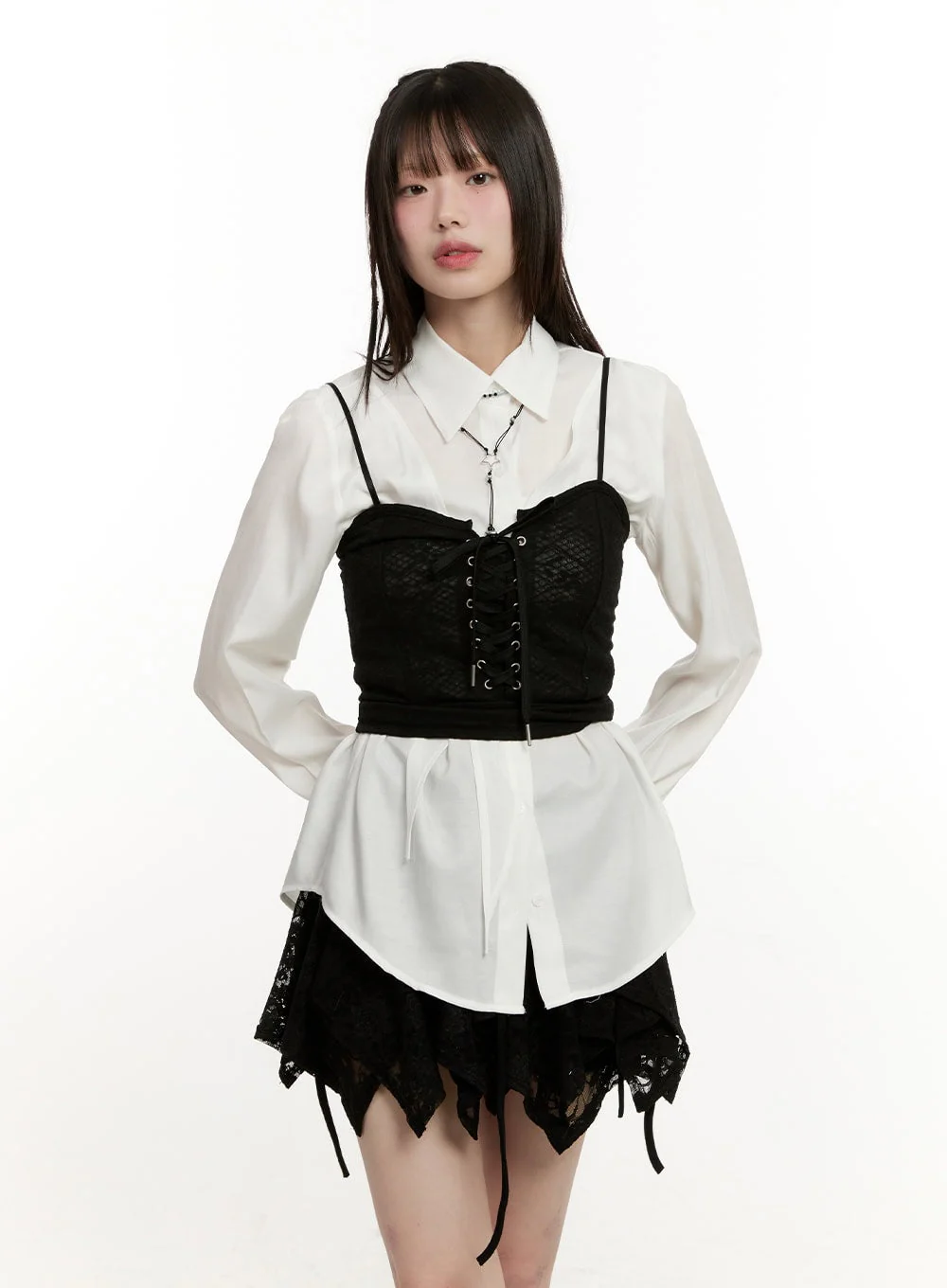 Sheer Floral Lace-Up Corset Cami Top CM513 - Image 3