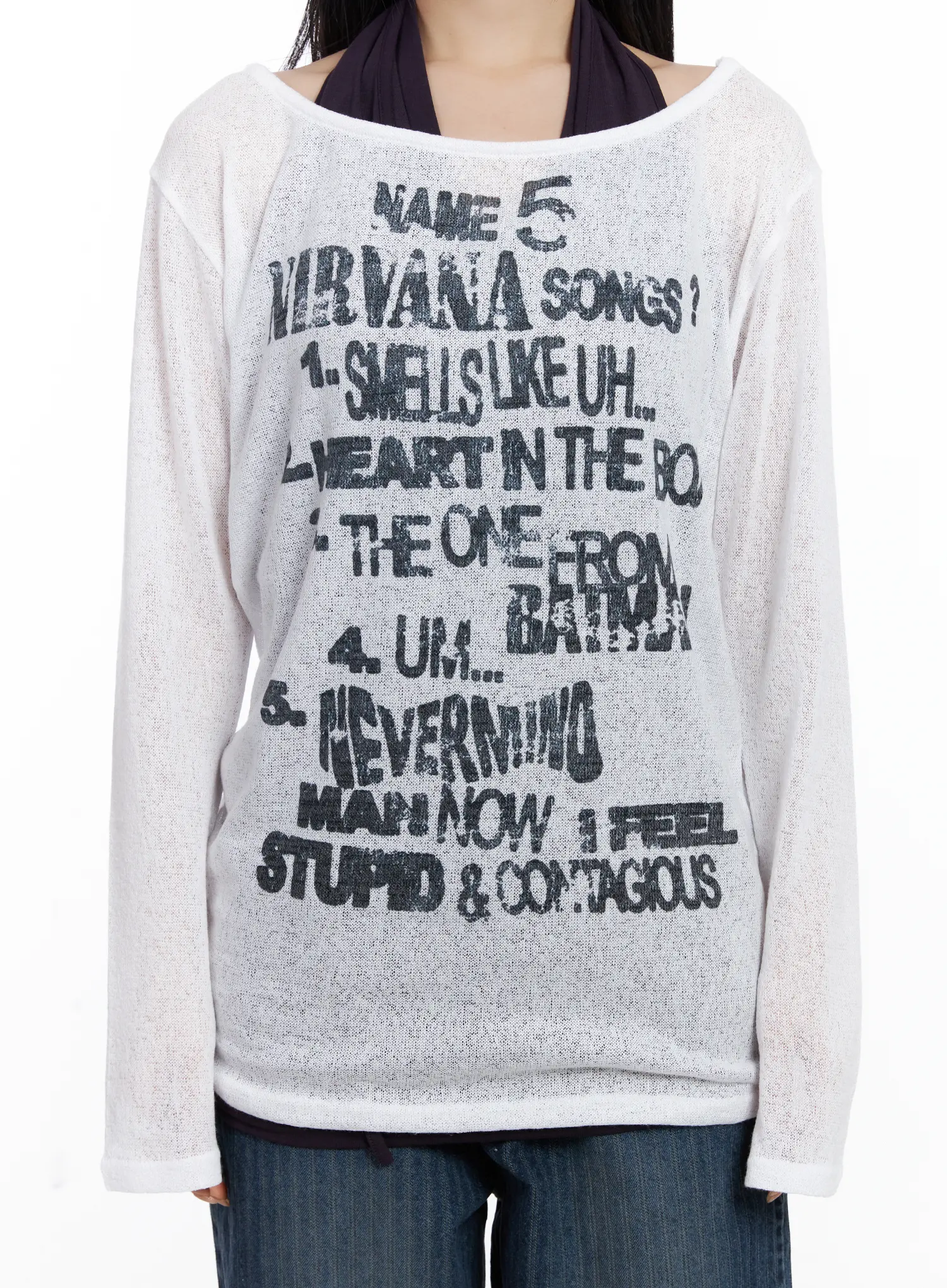 Sheer Graphic Lettering Top CJ514 - Image 4