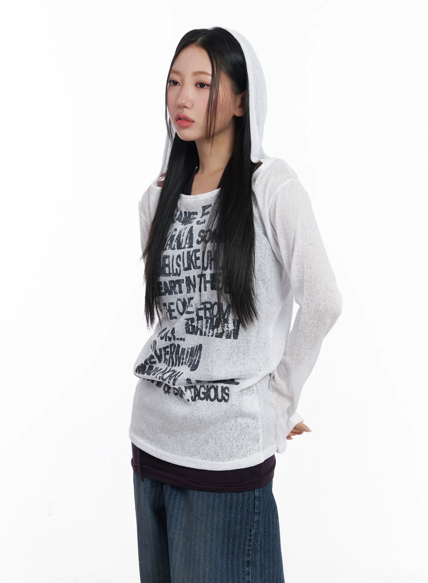 Sheer Graphic Lettering Top CJ514 - Image 5