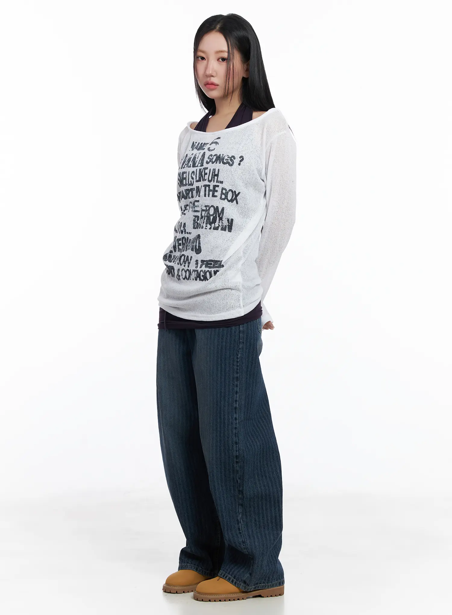 Sheer Graphic Lettering Top CJ514 - Image 6