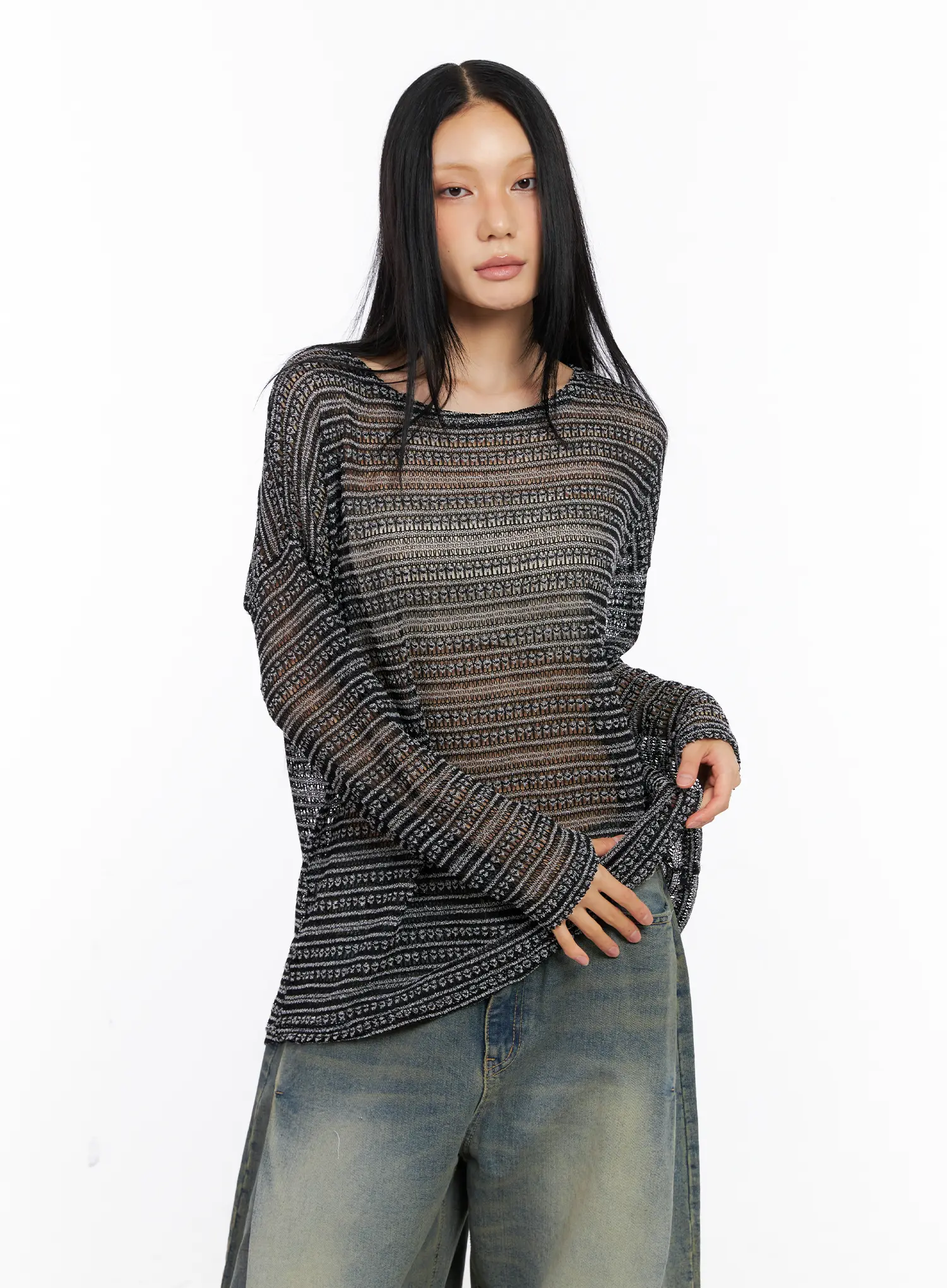 Sheer Knit Long-Sleeve Tee CL530 - Image 11