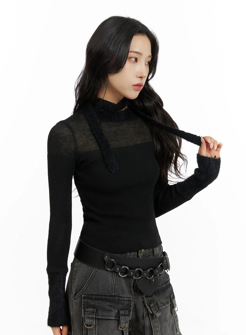 Sheer Knit Top with Matching Scarf CF415 - Image 3