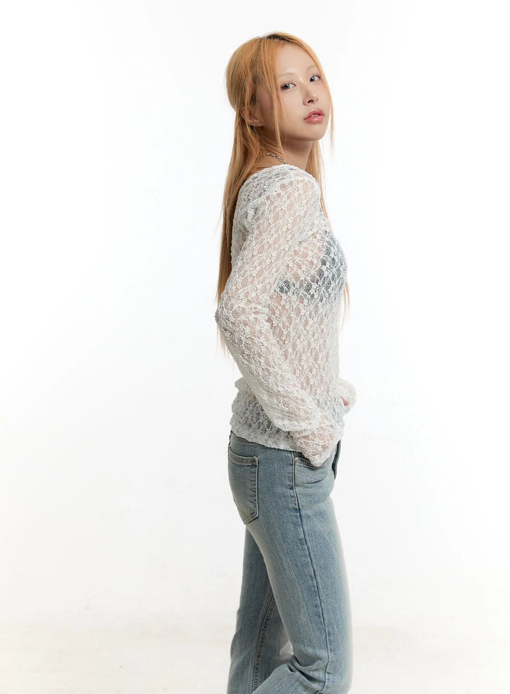 Sheer Lace Long Sleeve Top CY506 - Image 4