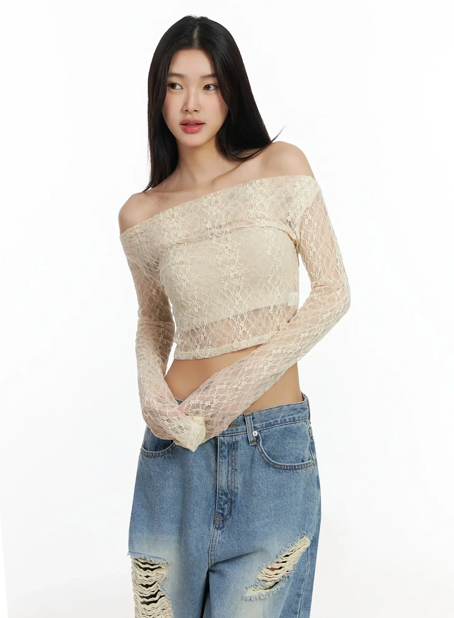 Sheer Lace Off-Shoulder Top IA508 - Image 7