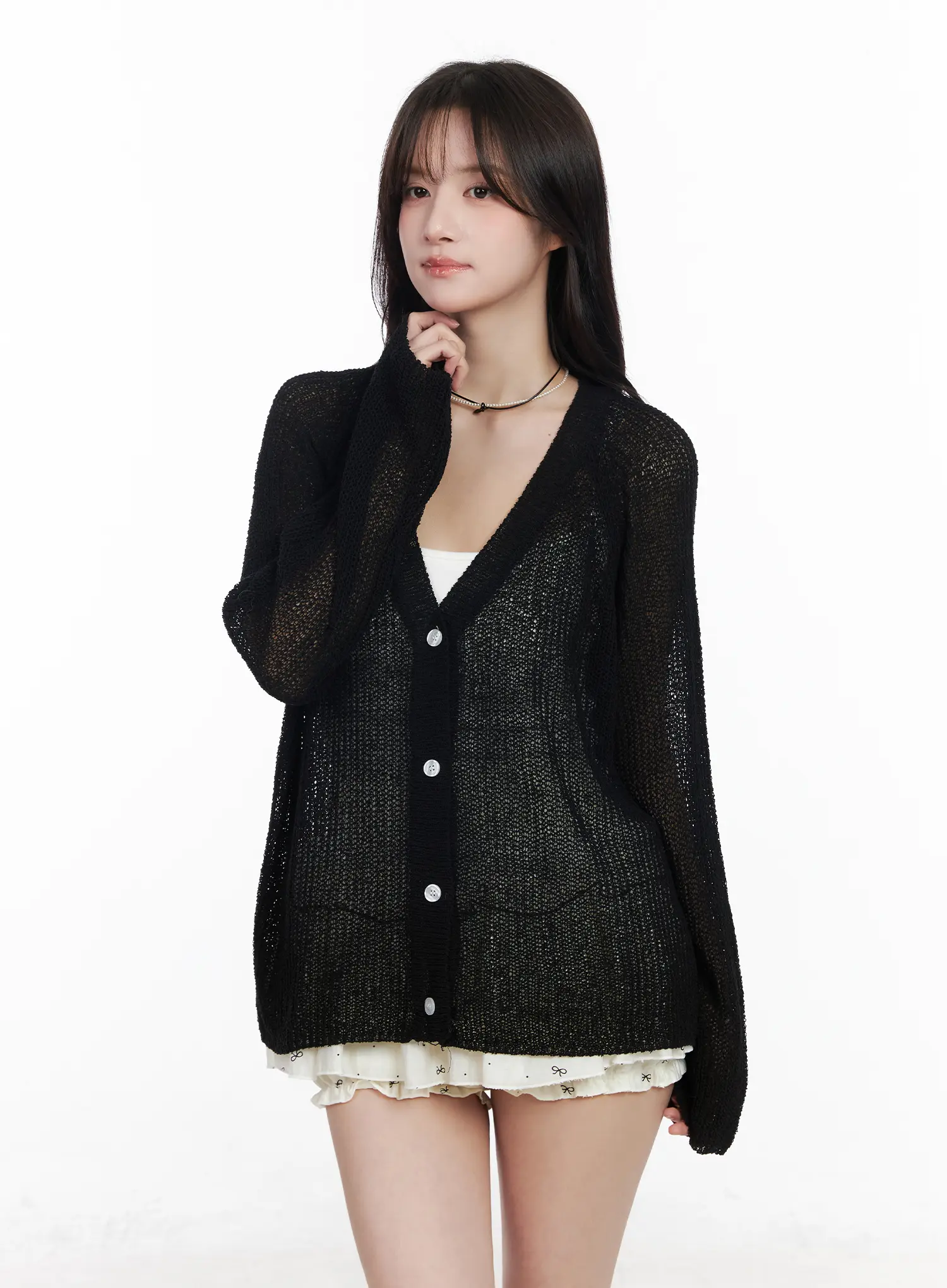Sheer Linen Knit Cardigan CM531 - Image 2