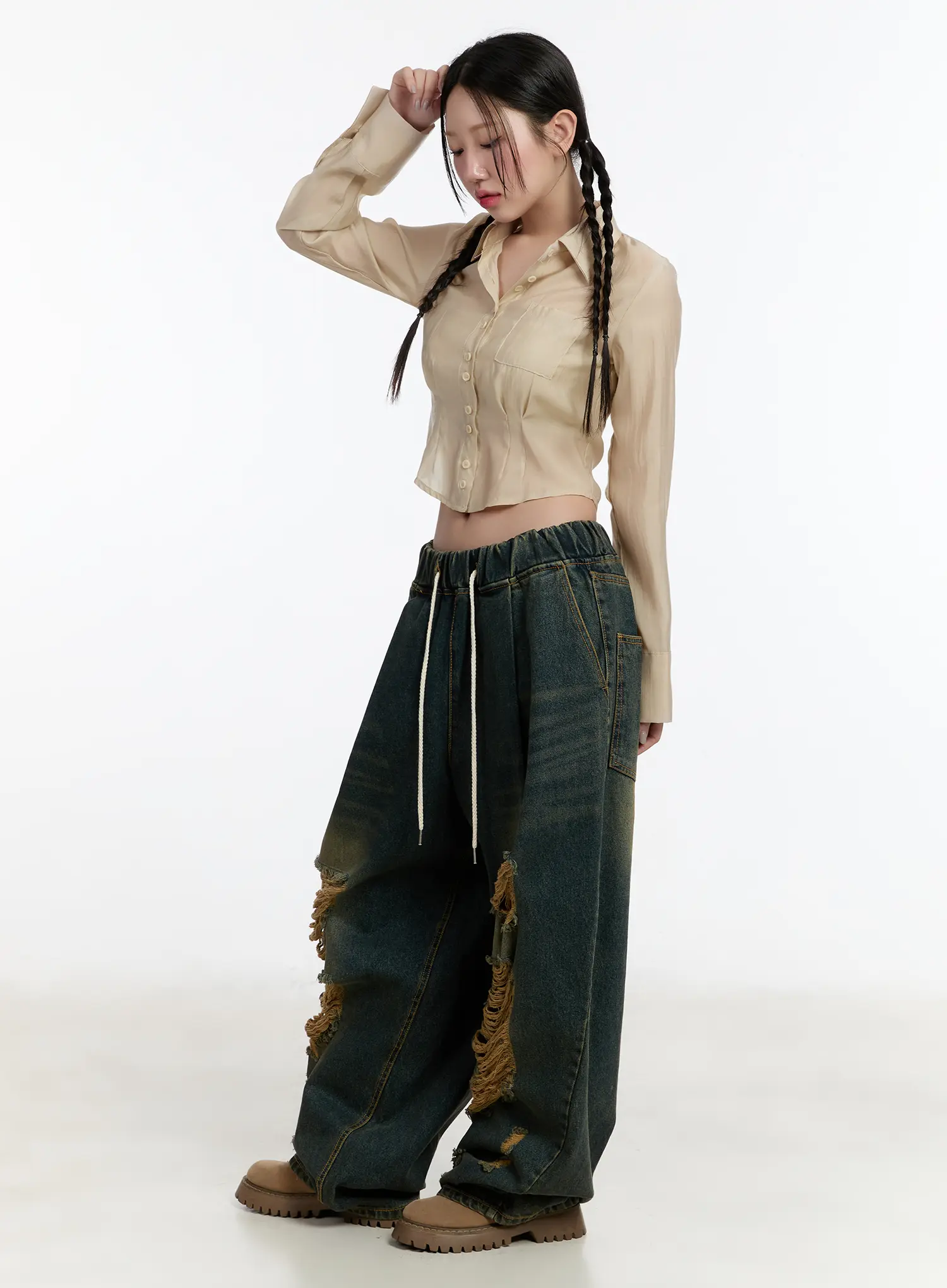 Sheer Long Sleeve Crop Blouse CM511 - Image 4