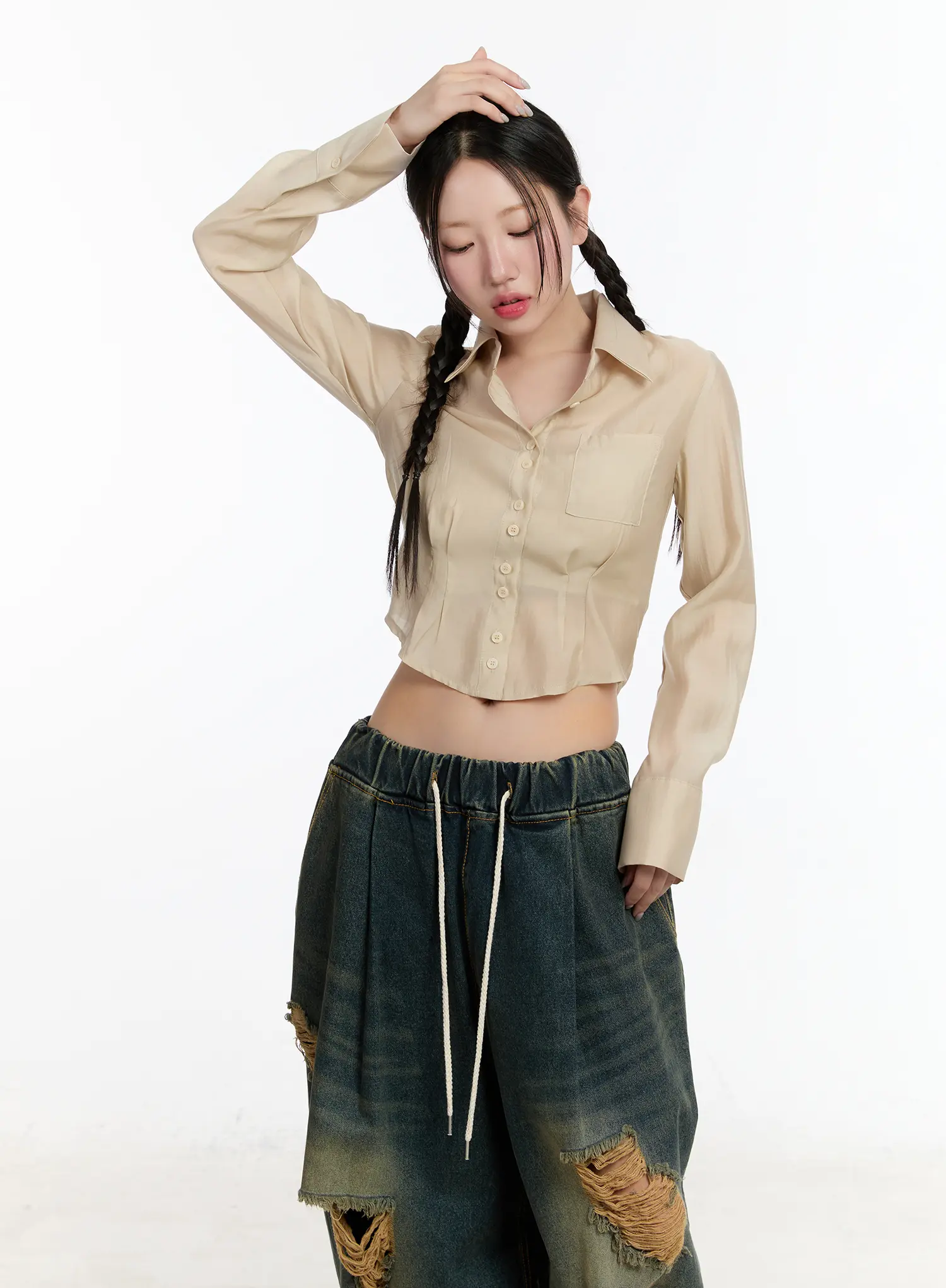 Sheer Long Sleeve Crop Blouse CM511 - Image 7